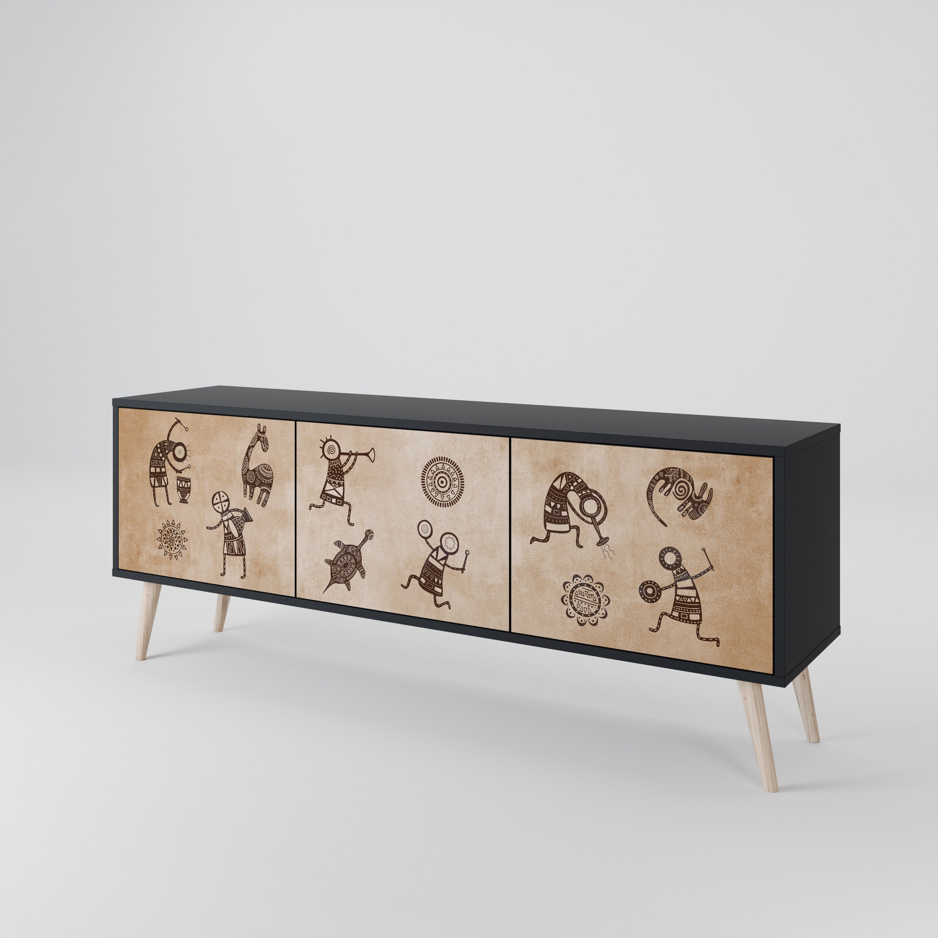 AFRICAN STYLE Móvel de TV com 3 Portas em Acabamento Preto