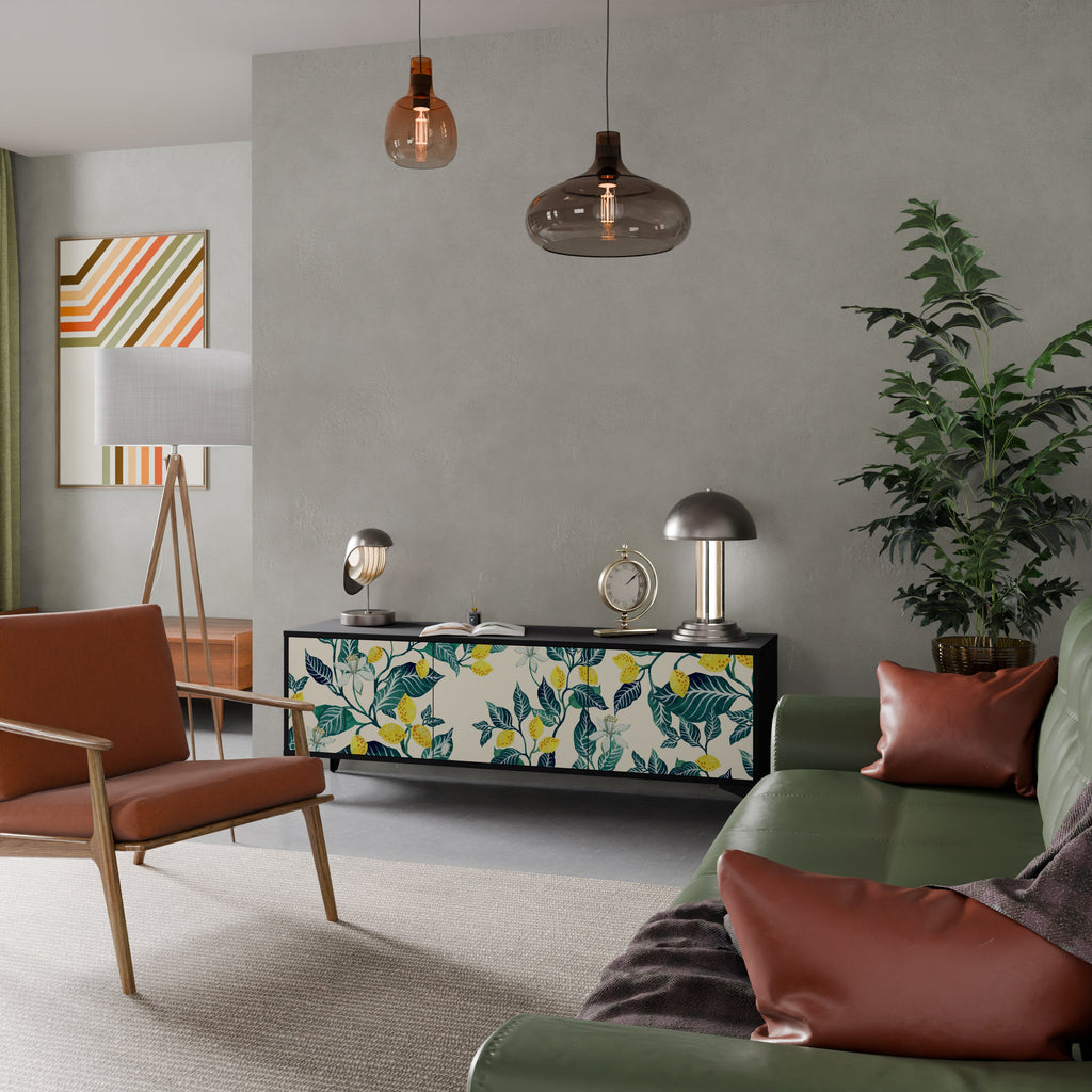 LEMON TREE Móvel de TV com 3 Portas em Acabamento Preto