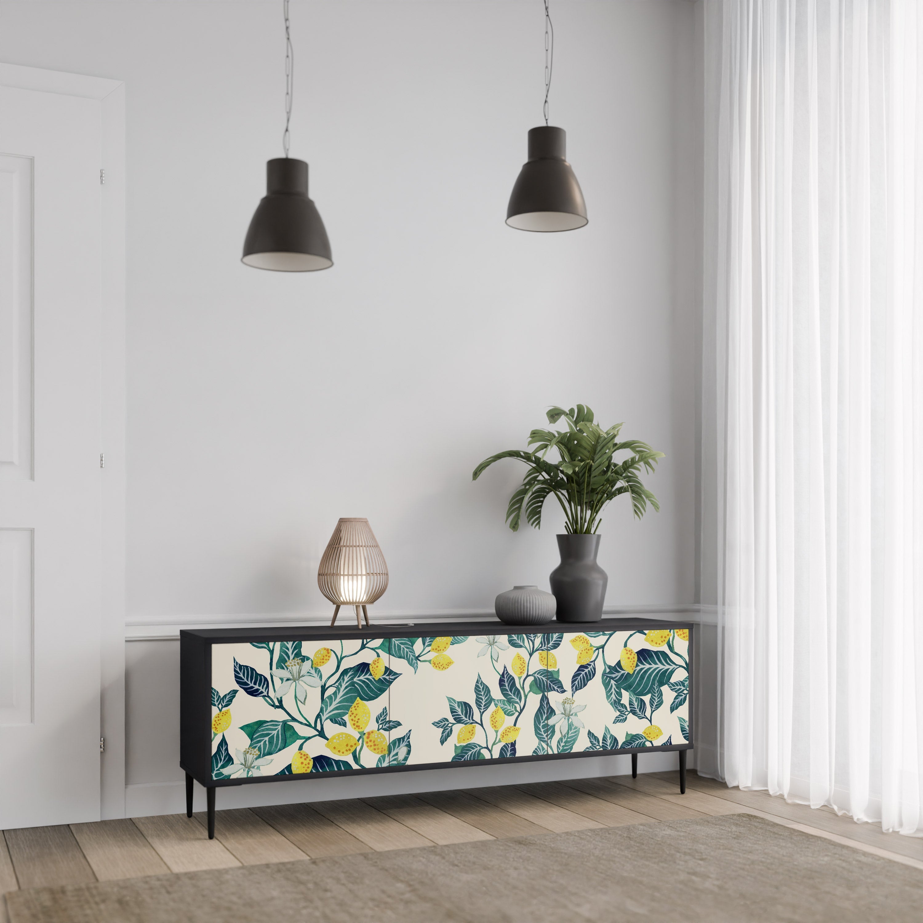 LEMON TREE Móvel de TV com 3 Portas em Acabamento Preto