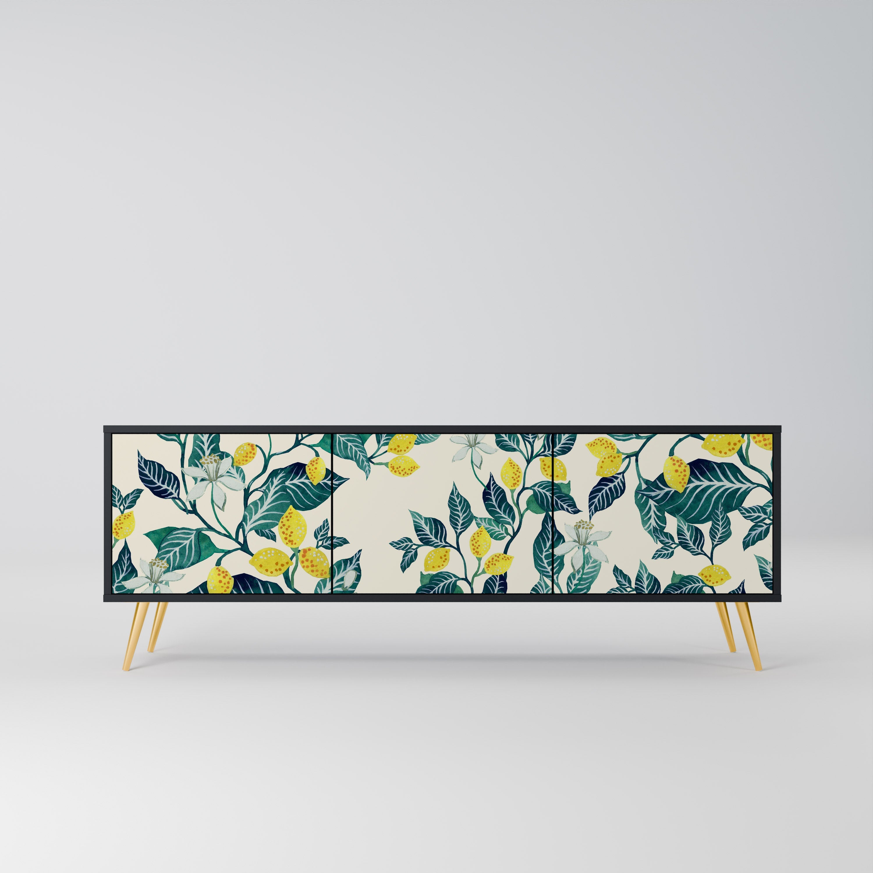 LEMON TREE Móvel de TV com 3 Portas em Acabamento Preto