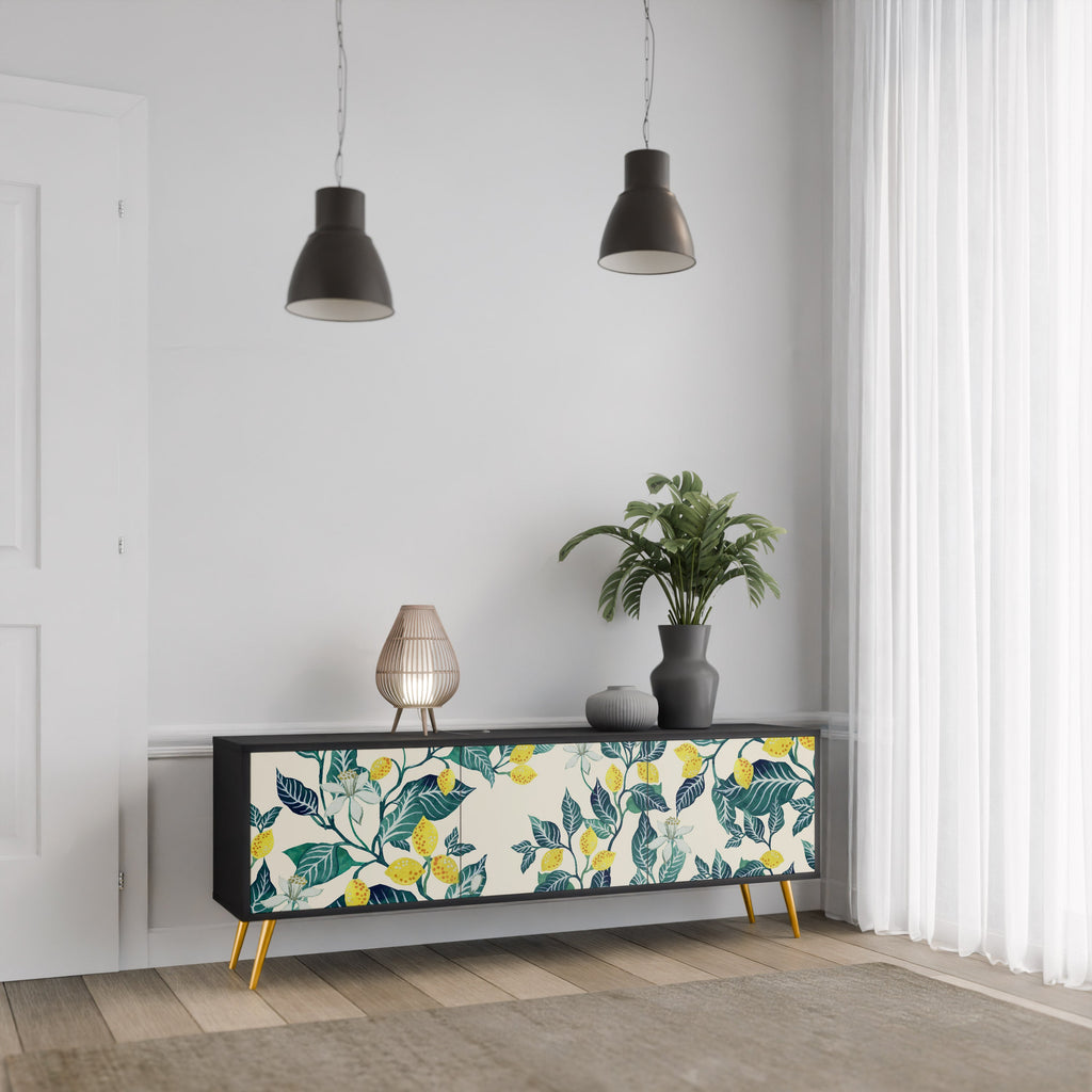 LEMON TREE Móvel de TV com 3 Portas em Acabamento Preto