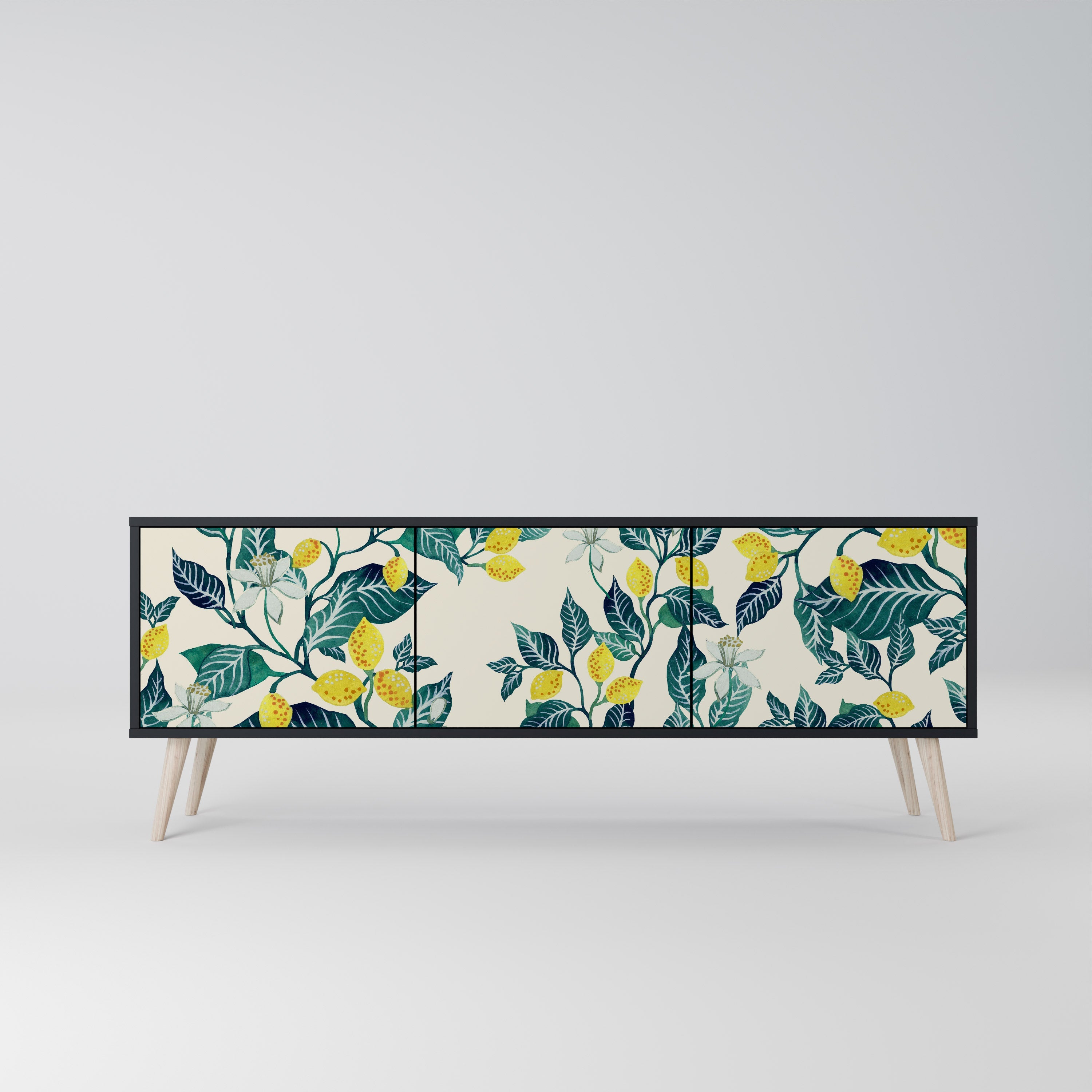 LEMON TREE Móvel de TV com 3 Portas em Acabamento Preto