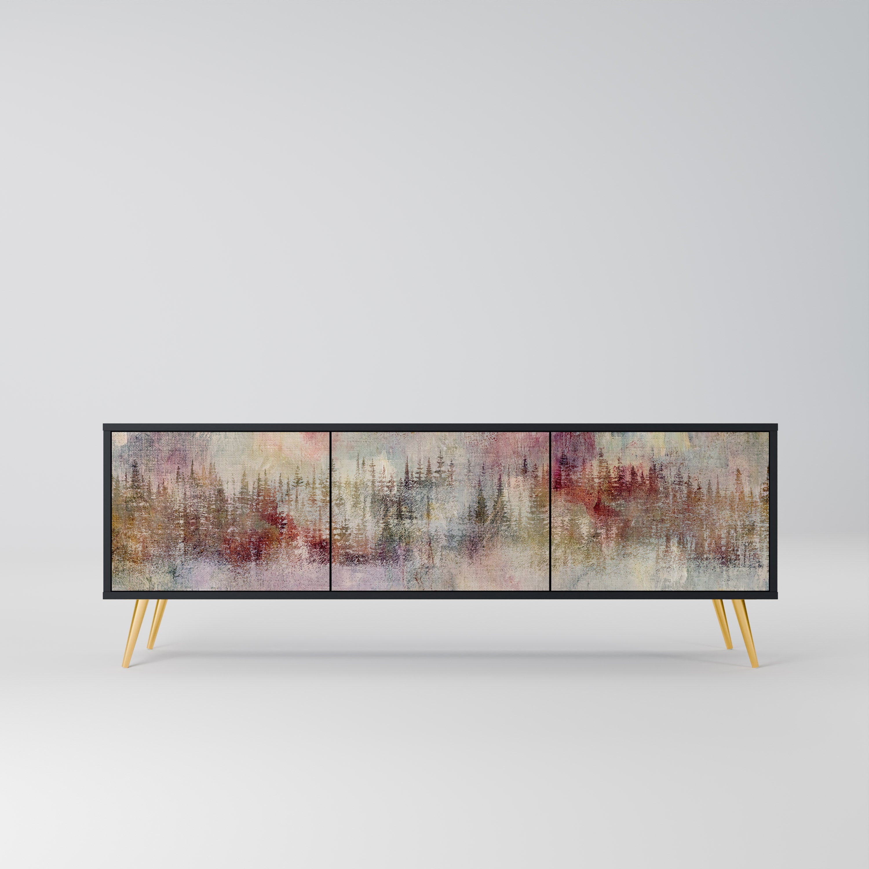 VEILED SUMMIT Móvel de TV com 3 Portas em Acabamento Preto