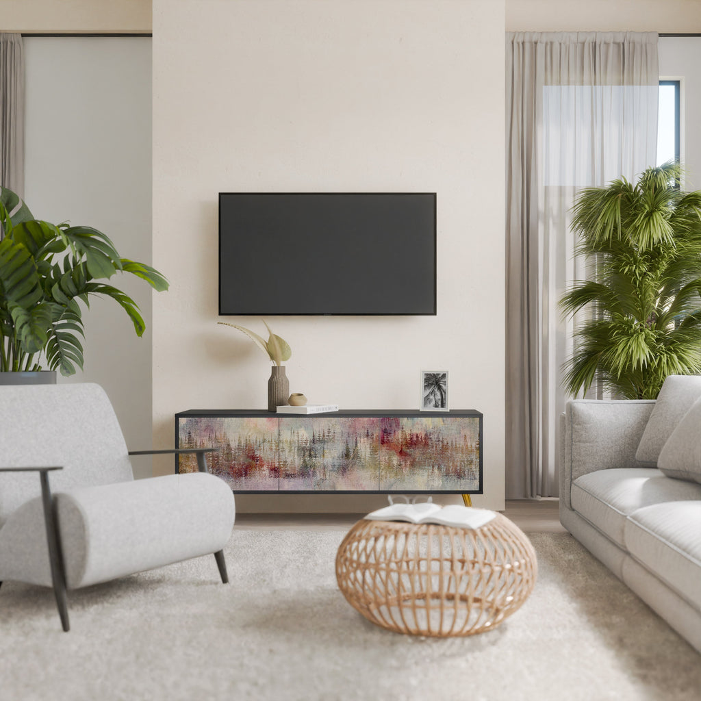 VEILED SUMMIT Móvel de TV com 3 Portas em Acabamento Preto