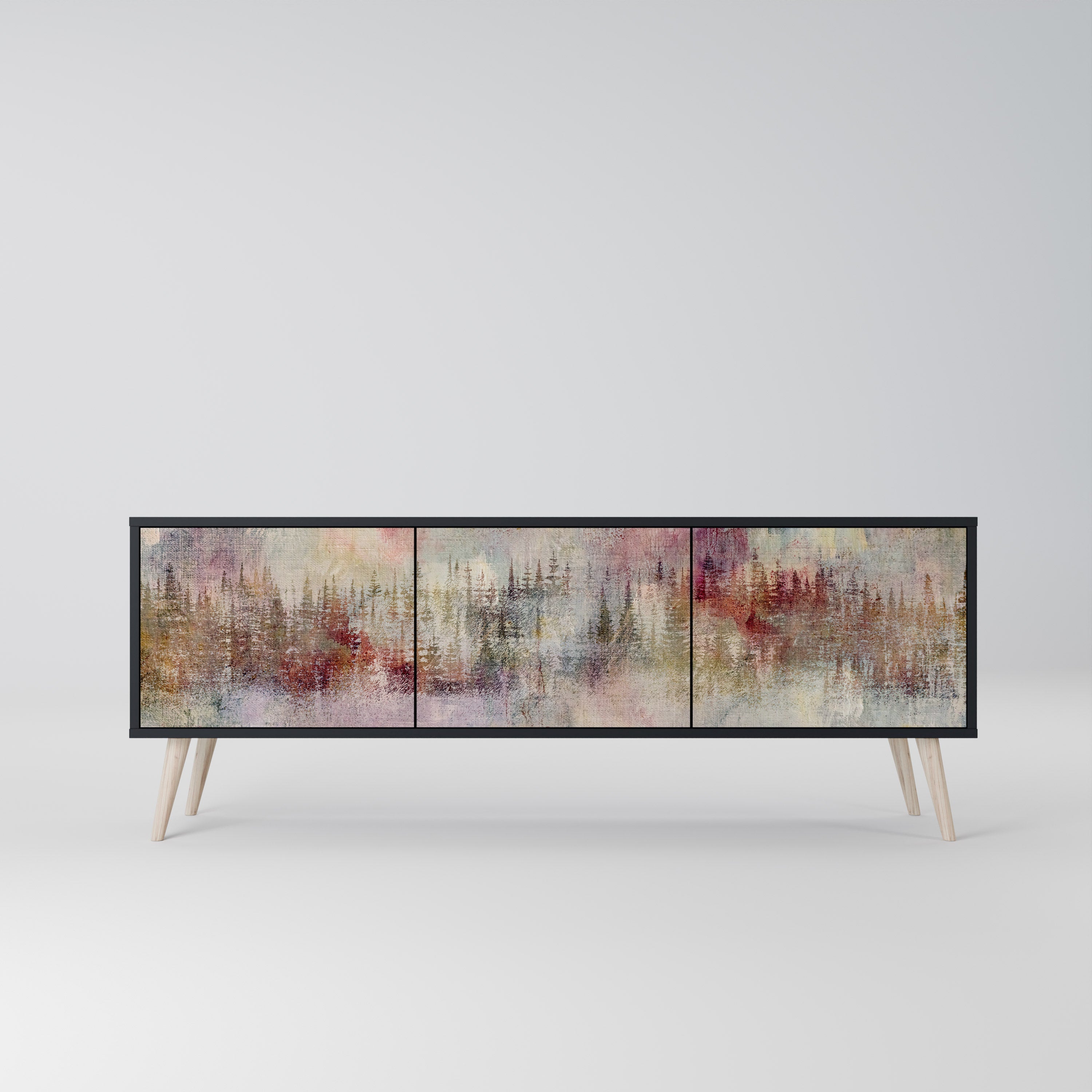 VEILED SUMMIT Móvel de TV com 3 Portas em Acabamento Preto