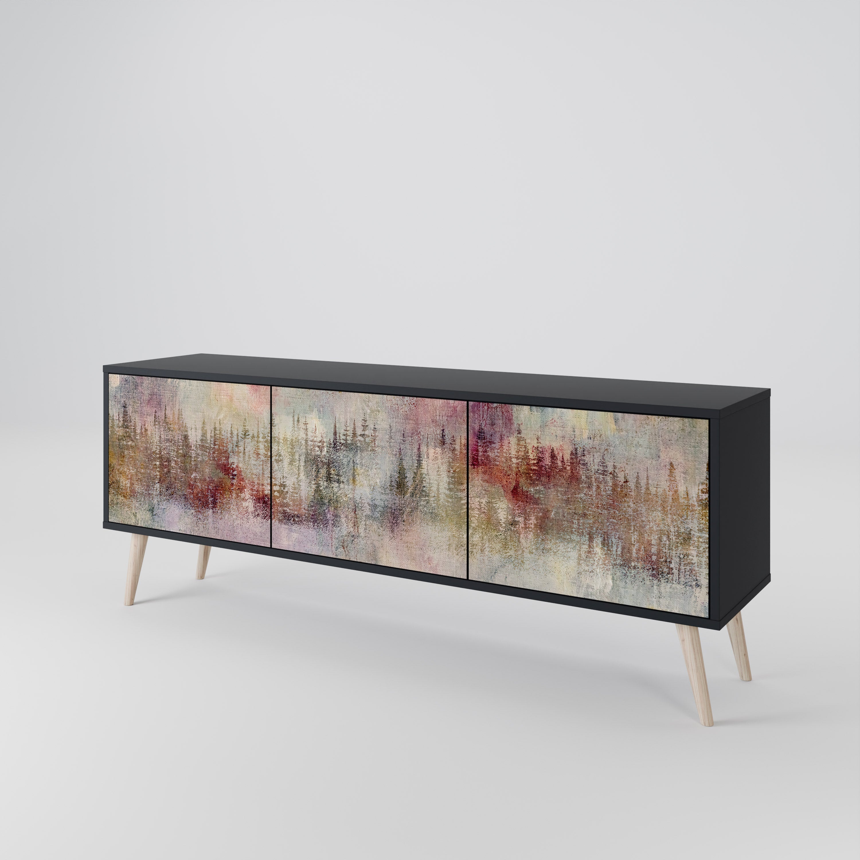 VEILED SUMMIT Móvel de TV com 3 Portas em Acabamento Preto