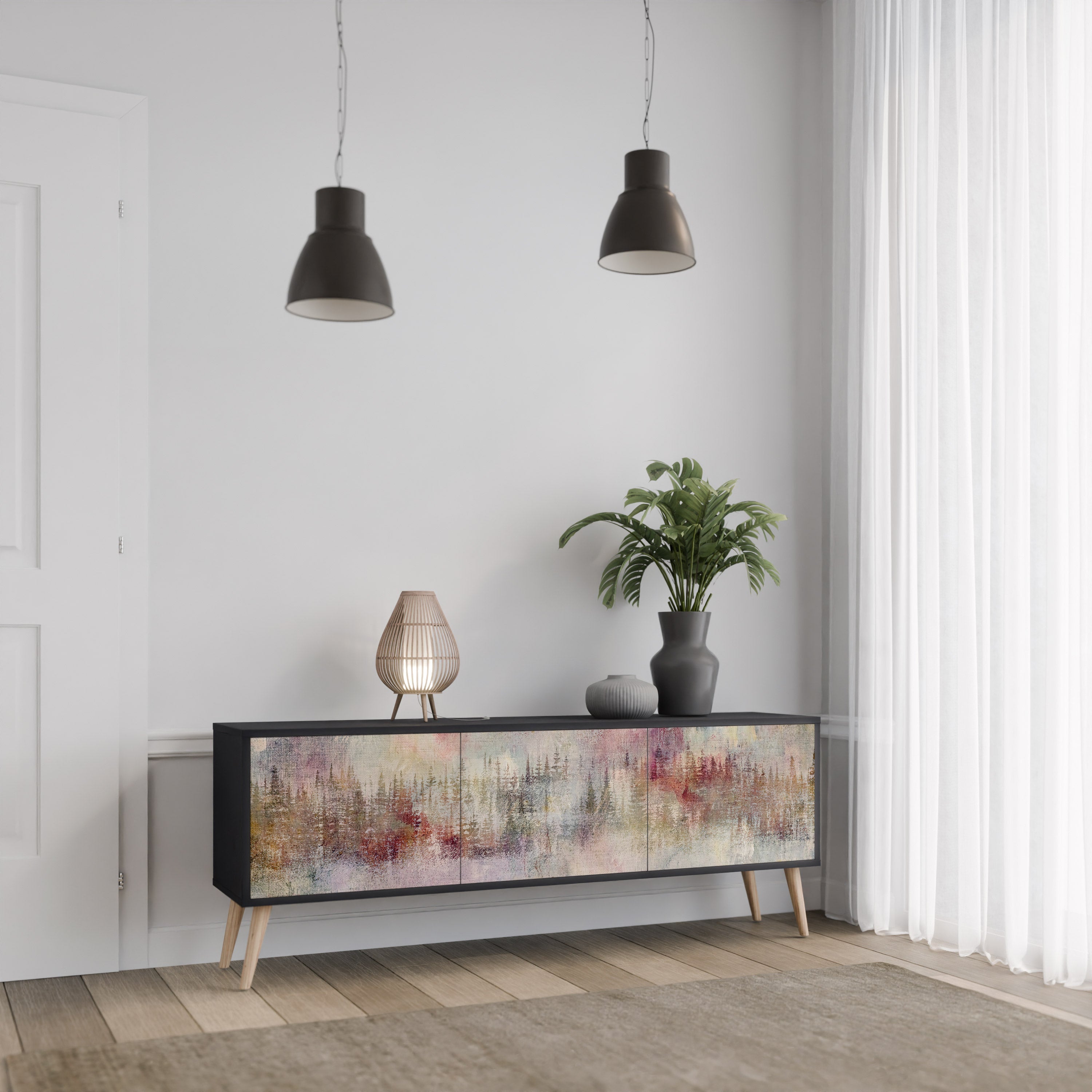 VEILED SUMMIT Móvel de TV com 3 Portas em Acabamento Preto