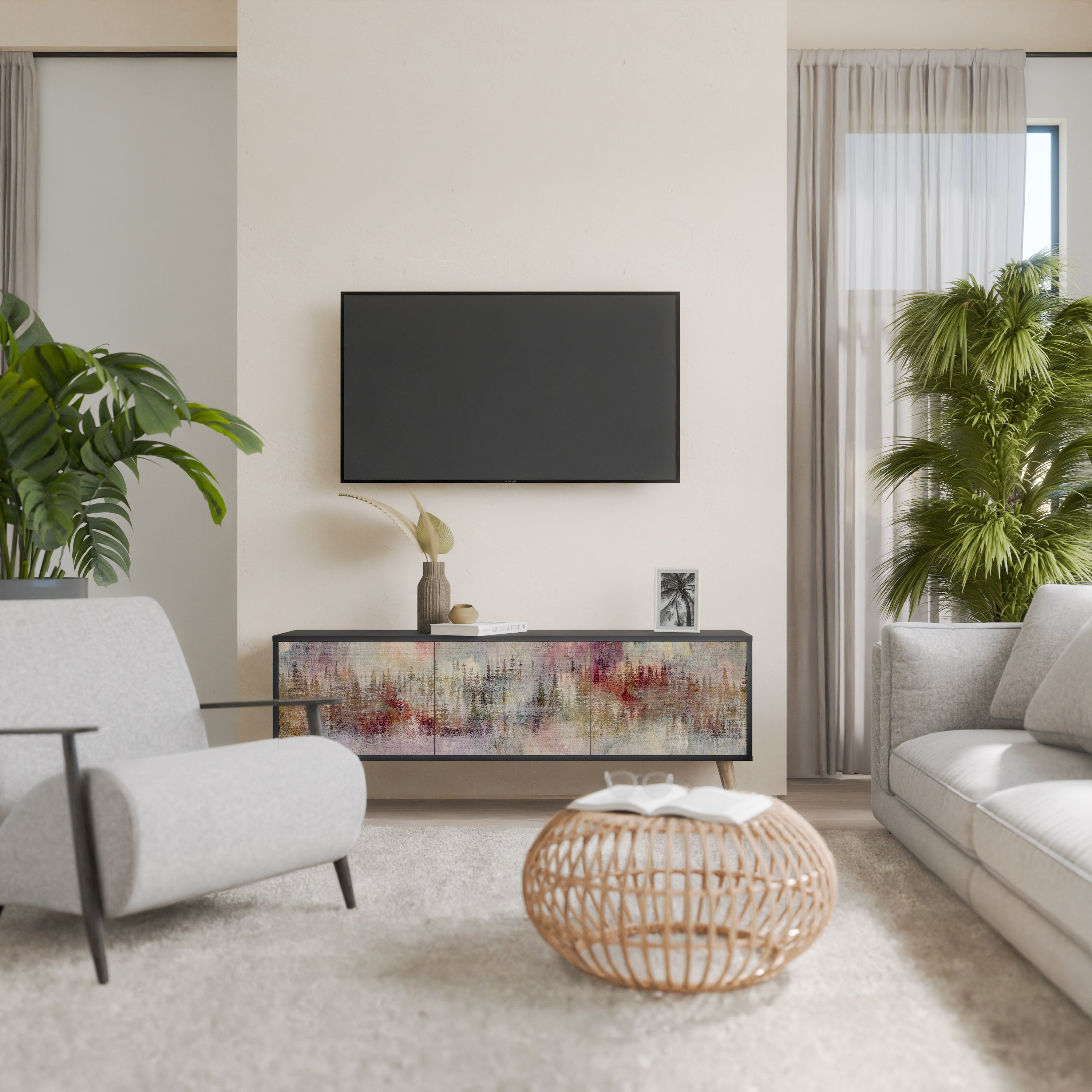 VEILED SUMMIT Móvel de TV com 3 Portas em Acabamento Preto