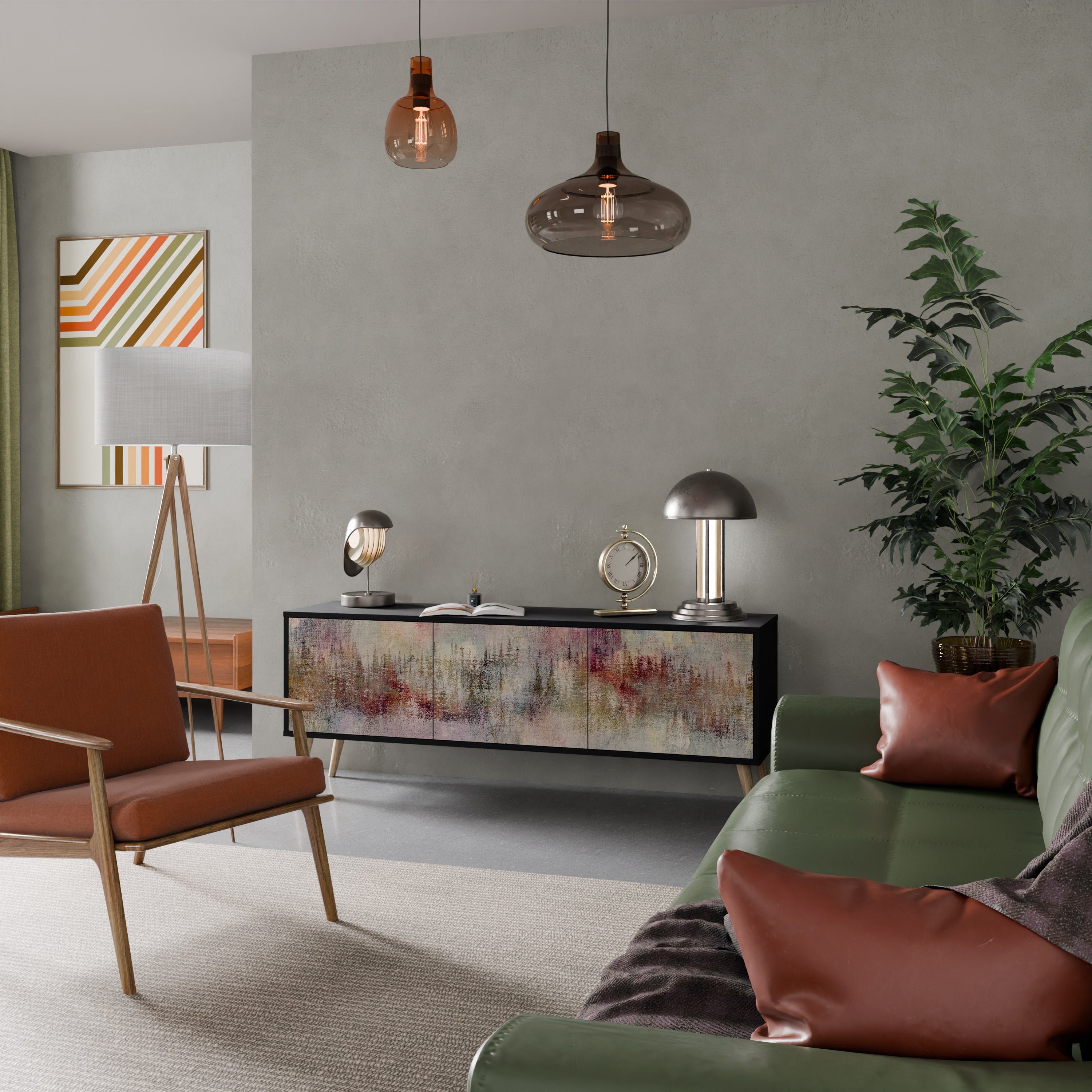 VEILED SUMMIT Móvel de TV com 3 Portas em Acabamento Preto