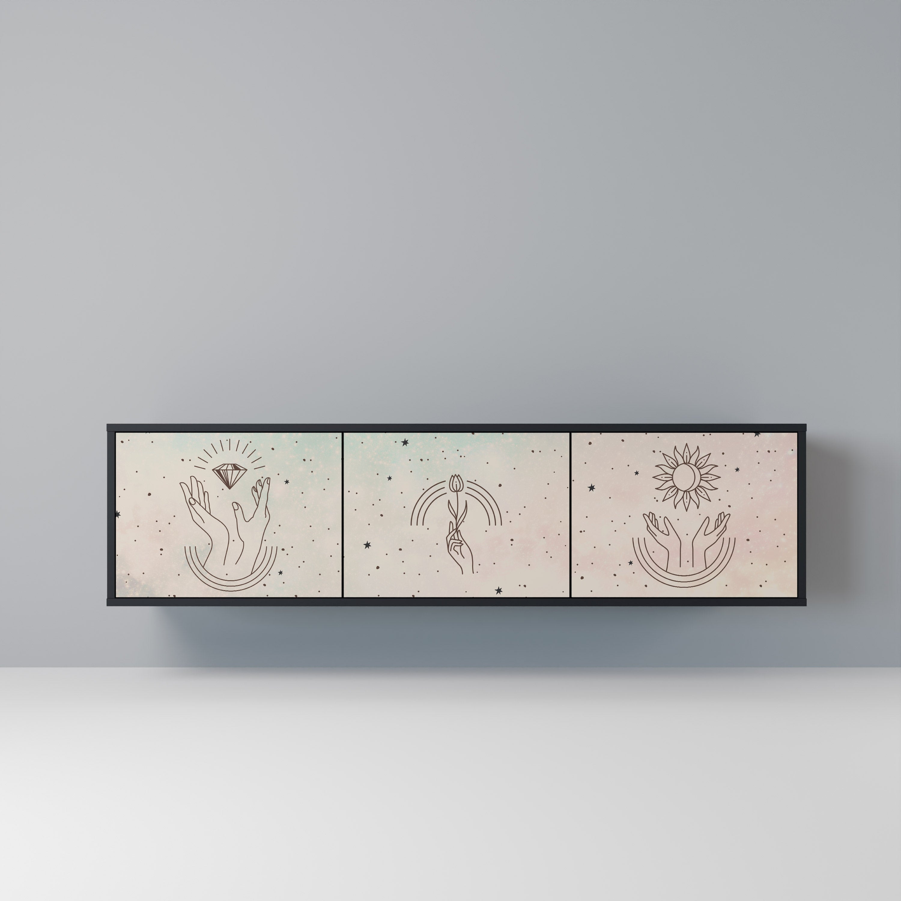 DELICATE BEAUTY Móvel de TV com 3 Portas em Acabamento Preto