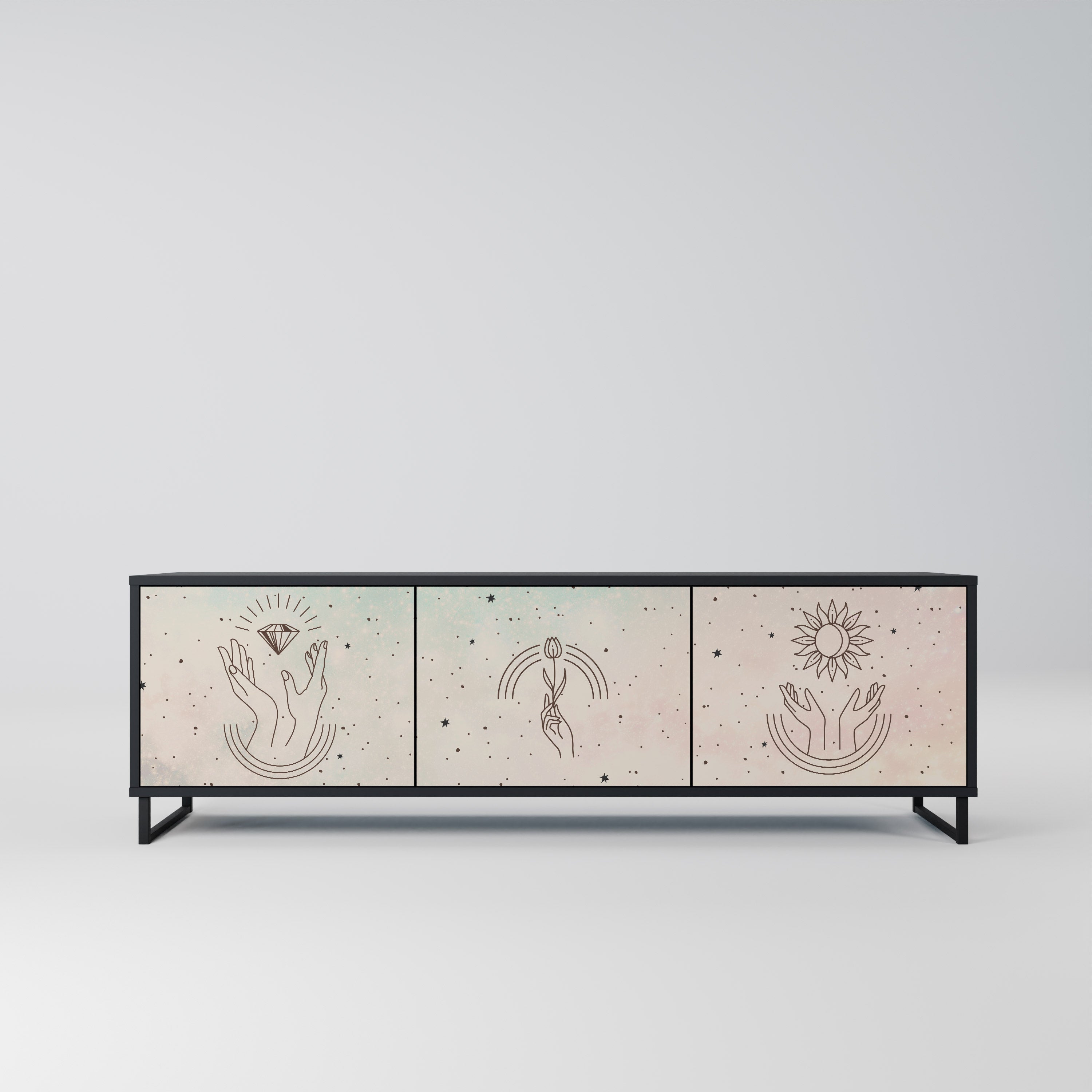 DELICATE BEAUTY Móvel de TV com 3 Portas em Acabamento Preto