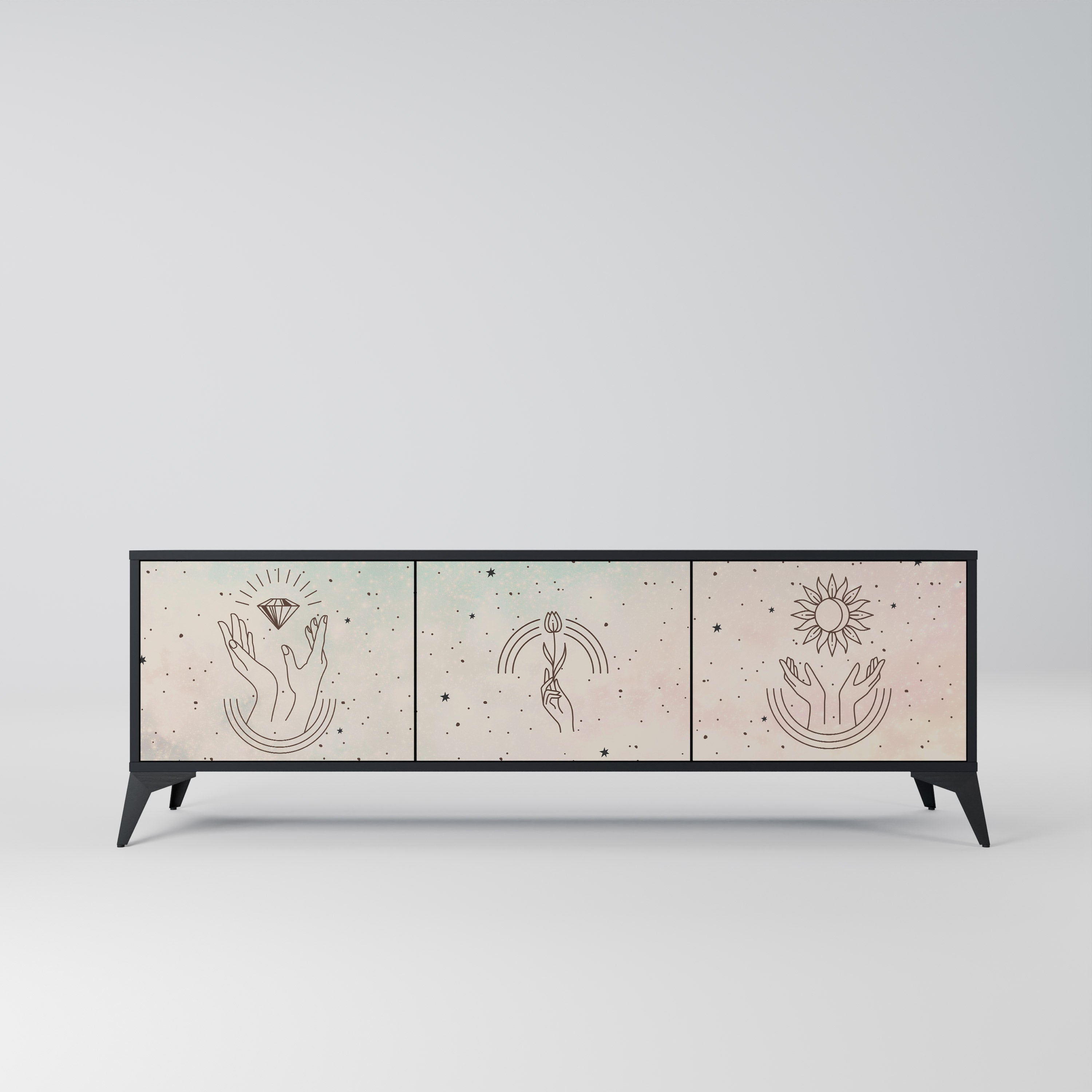 DELICATE BEAUTY Móvel de TV com 3 Portas em Acabamento Preto