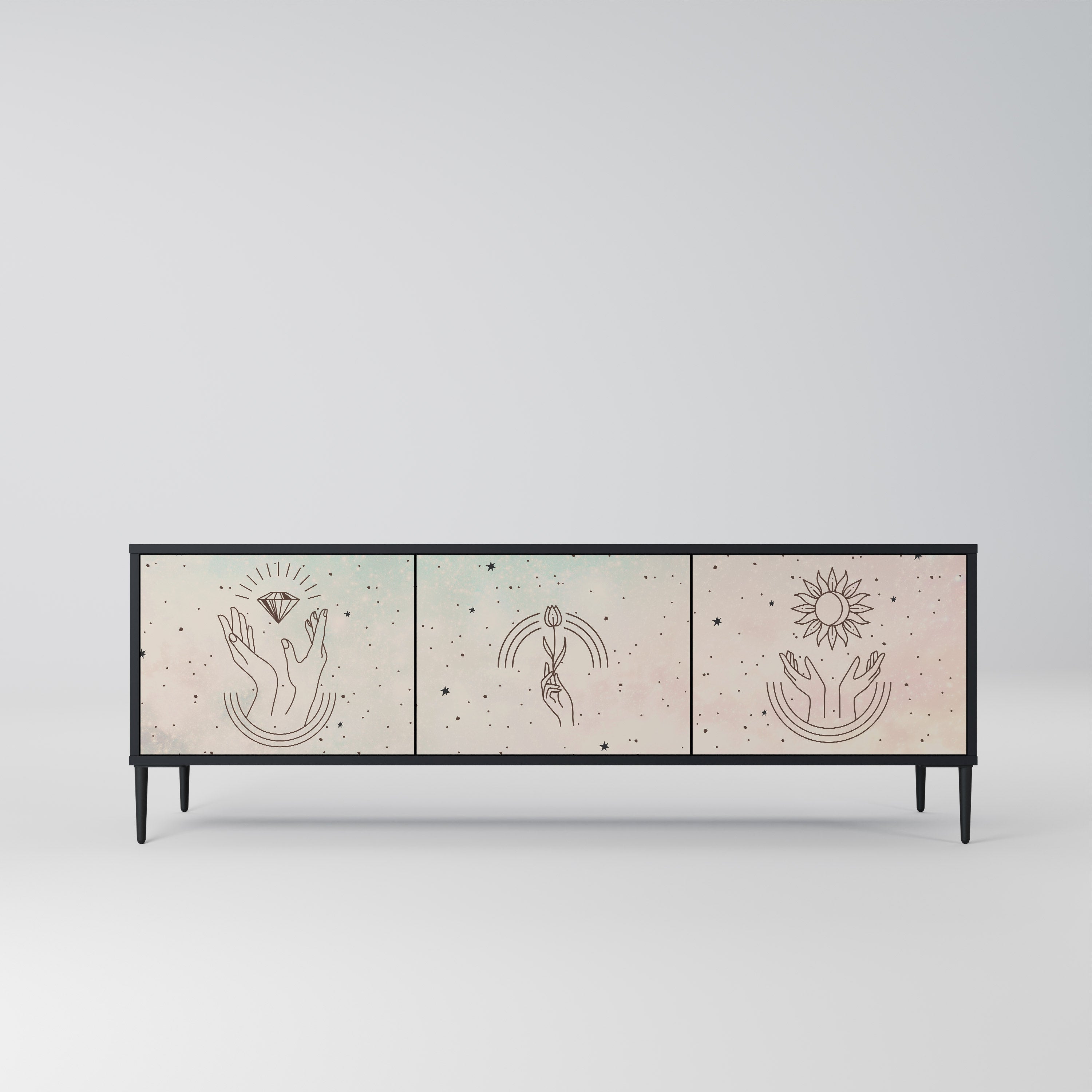 DELICATE BEAUTY Móvel de TV com 3 Portas em Acabamento Preto