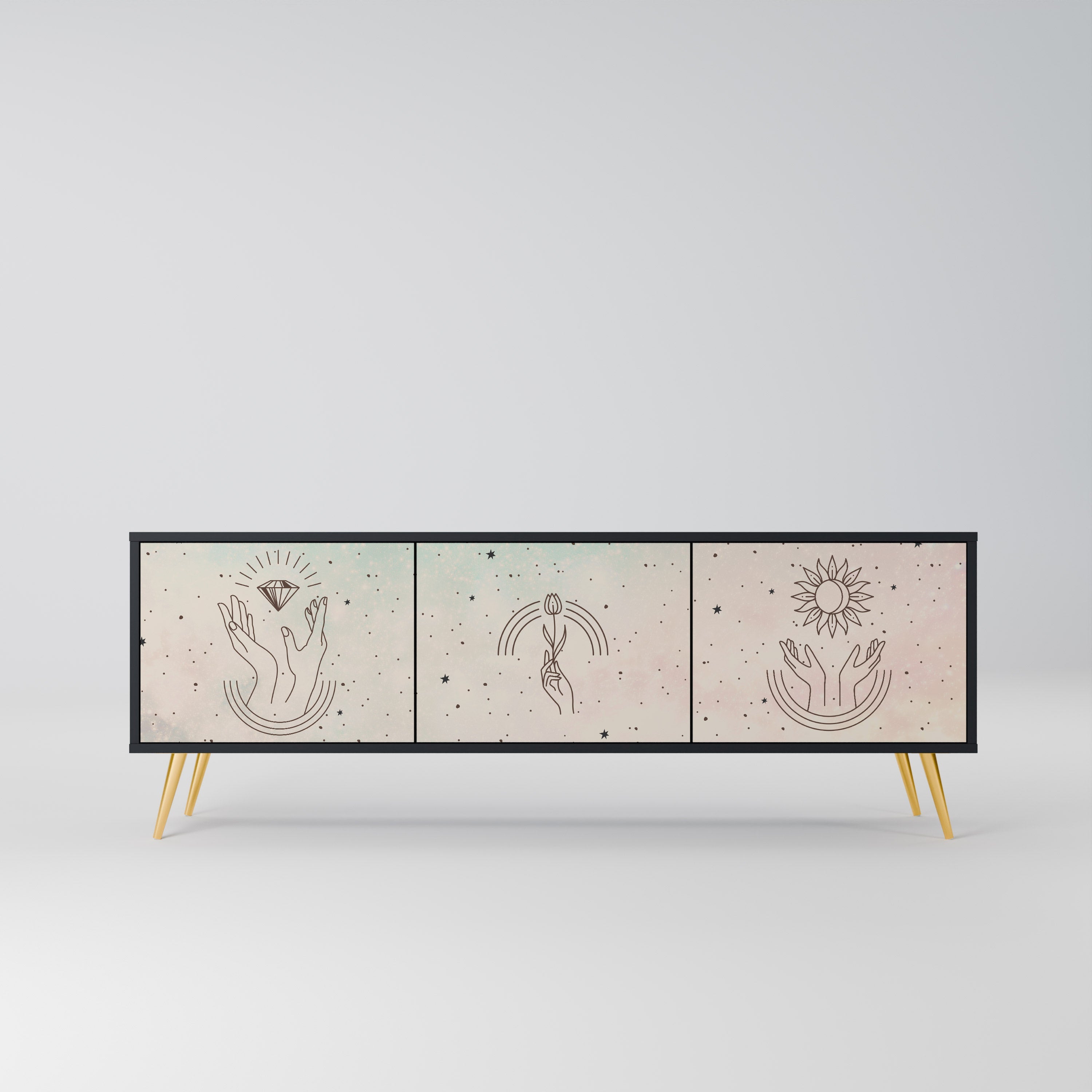 DELICATE BEAUTY Móvel de TV com 3 Portas em Acabamento Preto