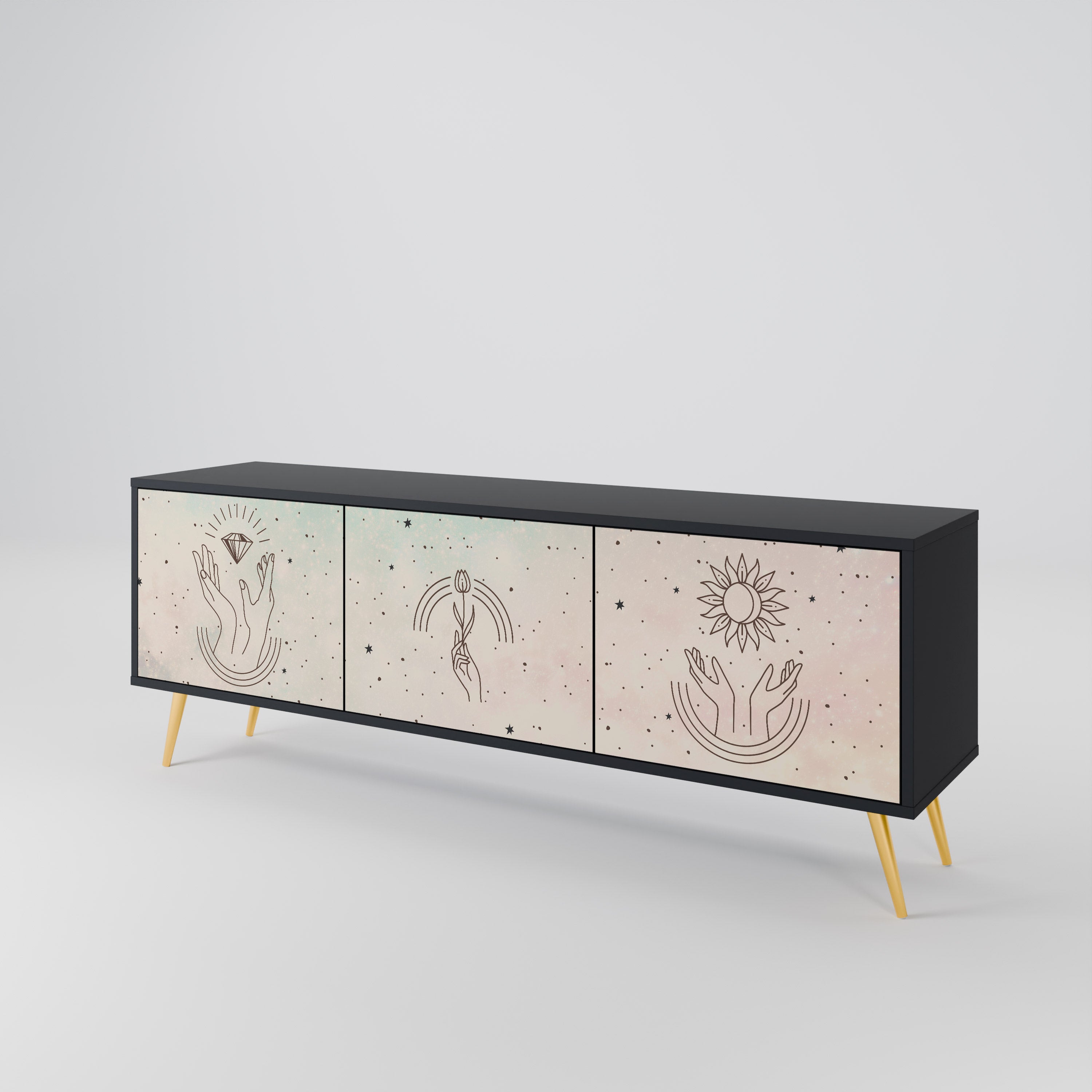 DELICATE BEAUTY Móvel de TV com 3 Portas em Acabamento Preto