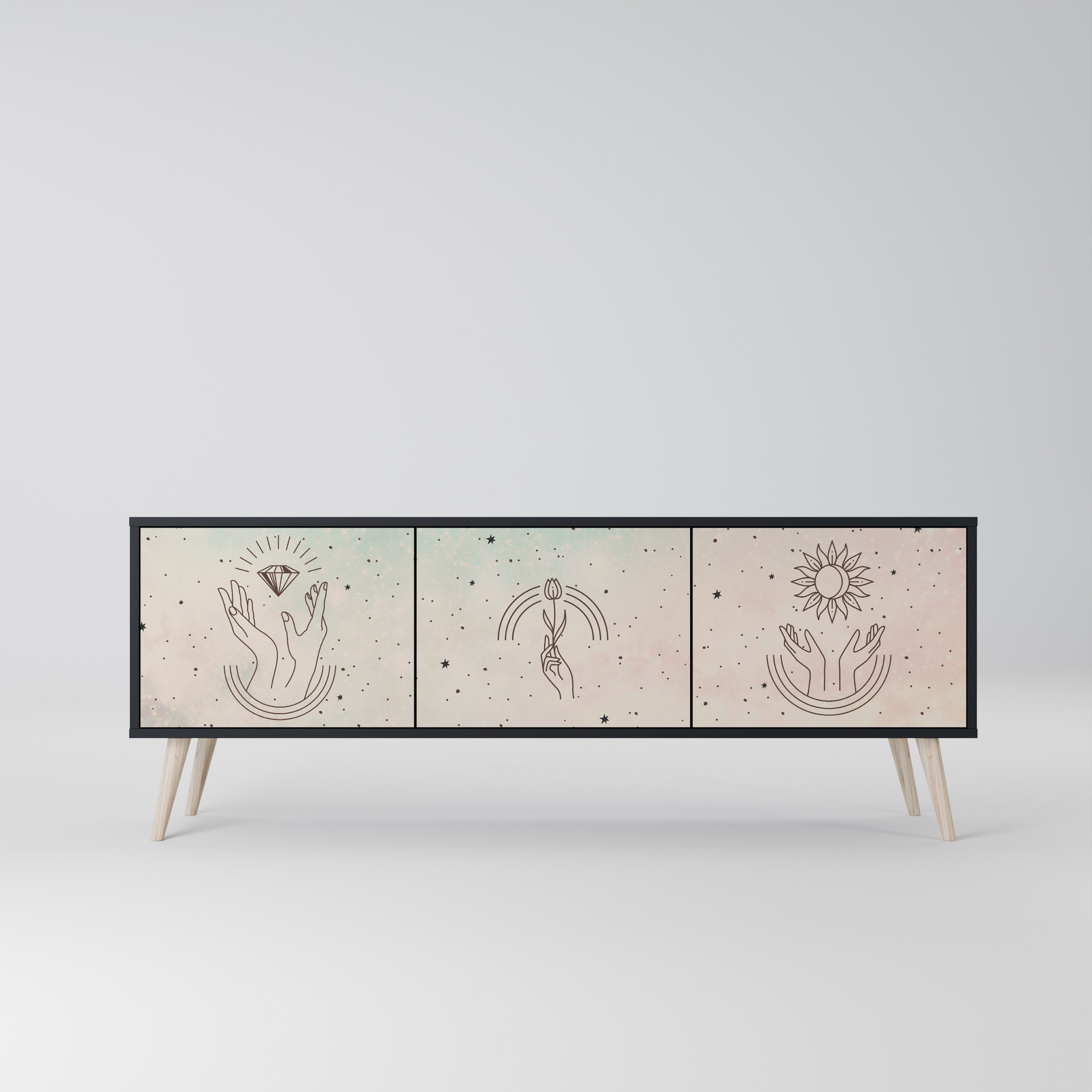 DELICATE BEAUTY Móvel de TV com 3 Portas em Acabamento Preto