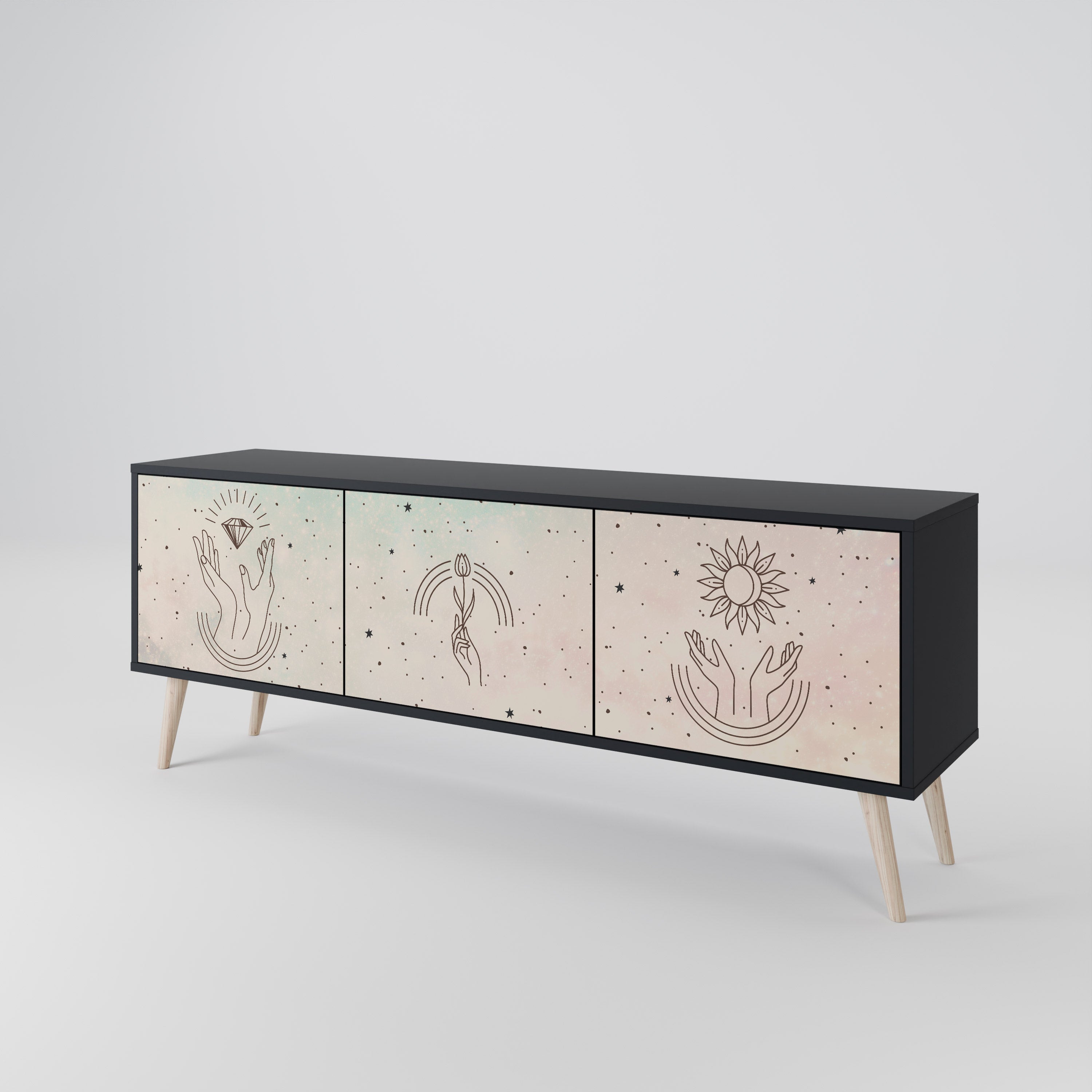 DELICATE BEAUTY Móvel de TV com 3 Portas em Acabamento Preto