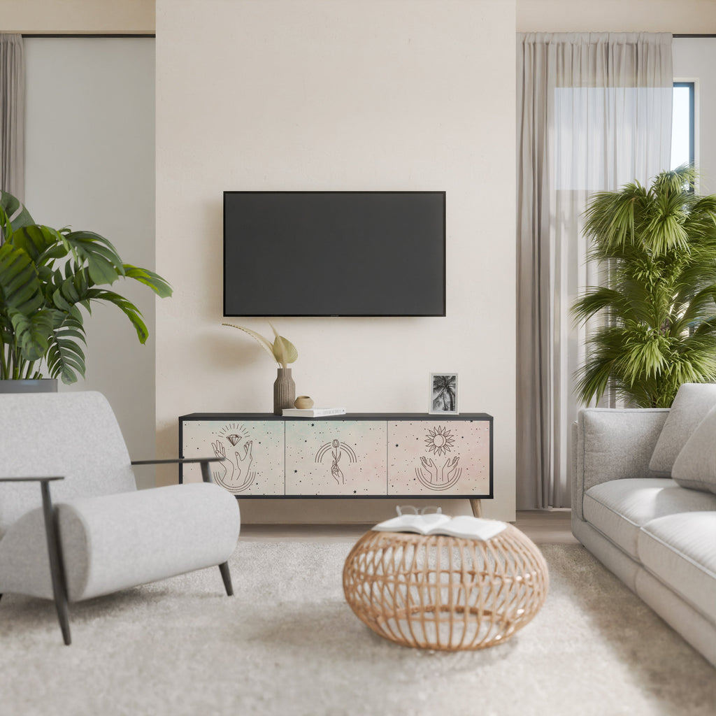 DELICATE BEAUTY Móvel de TV com 3 Portas em Acabamento Preto