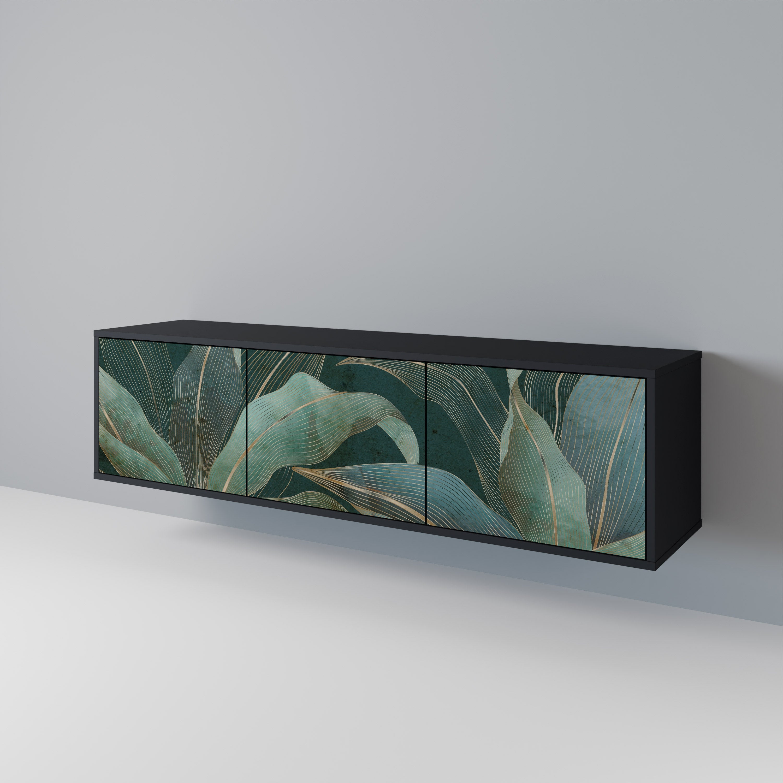 ROYAL GREEN Móvel de TV com 3 Portas em Acabamento Preto