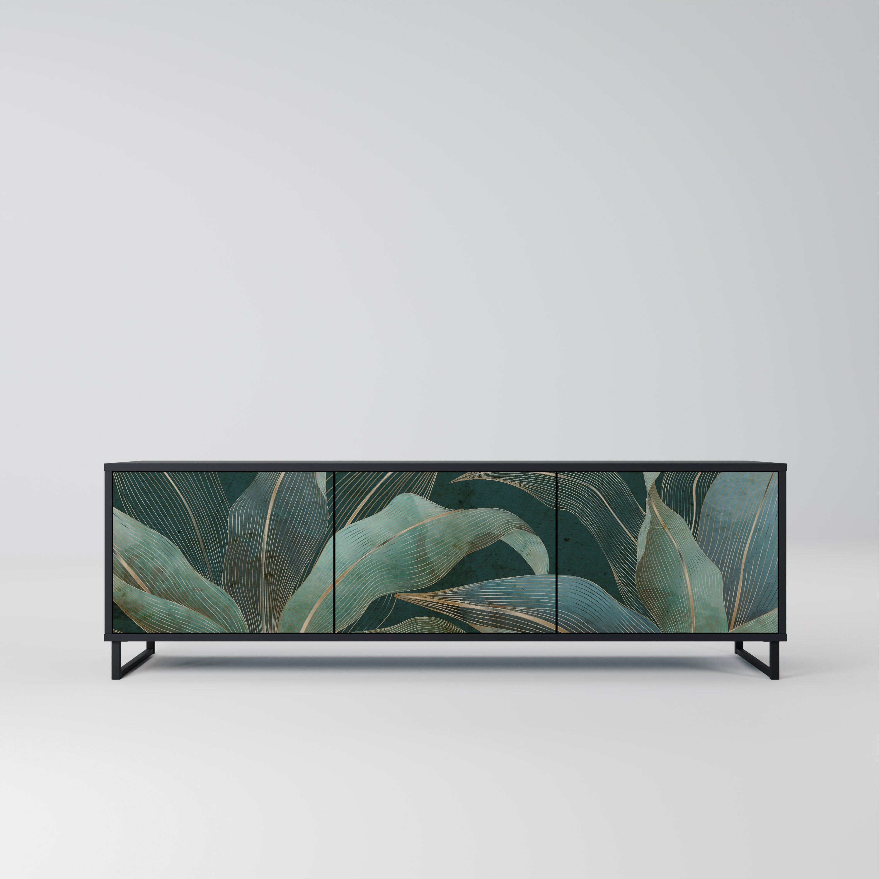 ROYAL GREEN Móvel de TV com 3 Portas em Acabamento Preto