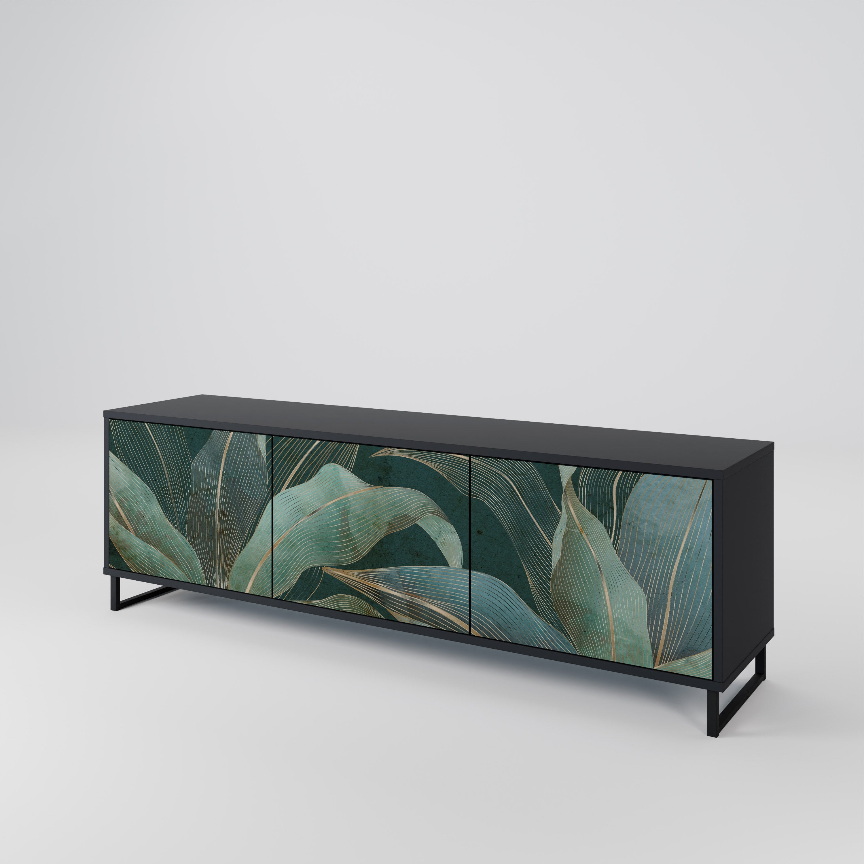 ROYAL GREEN Móvel de TV com 3 Portas em Acabamento Preto