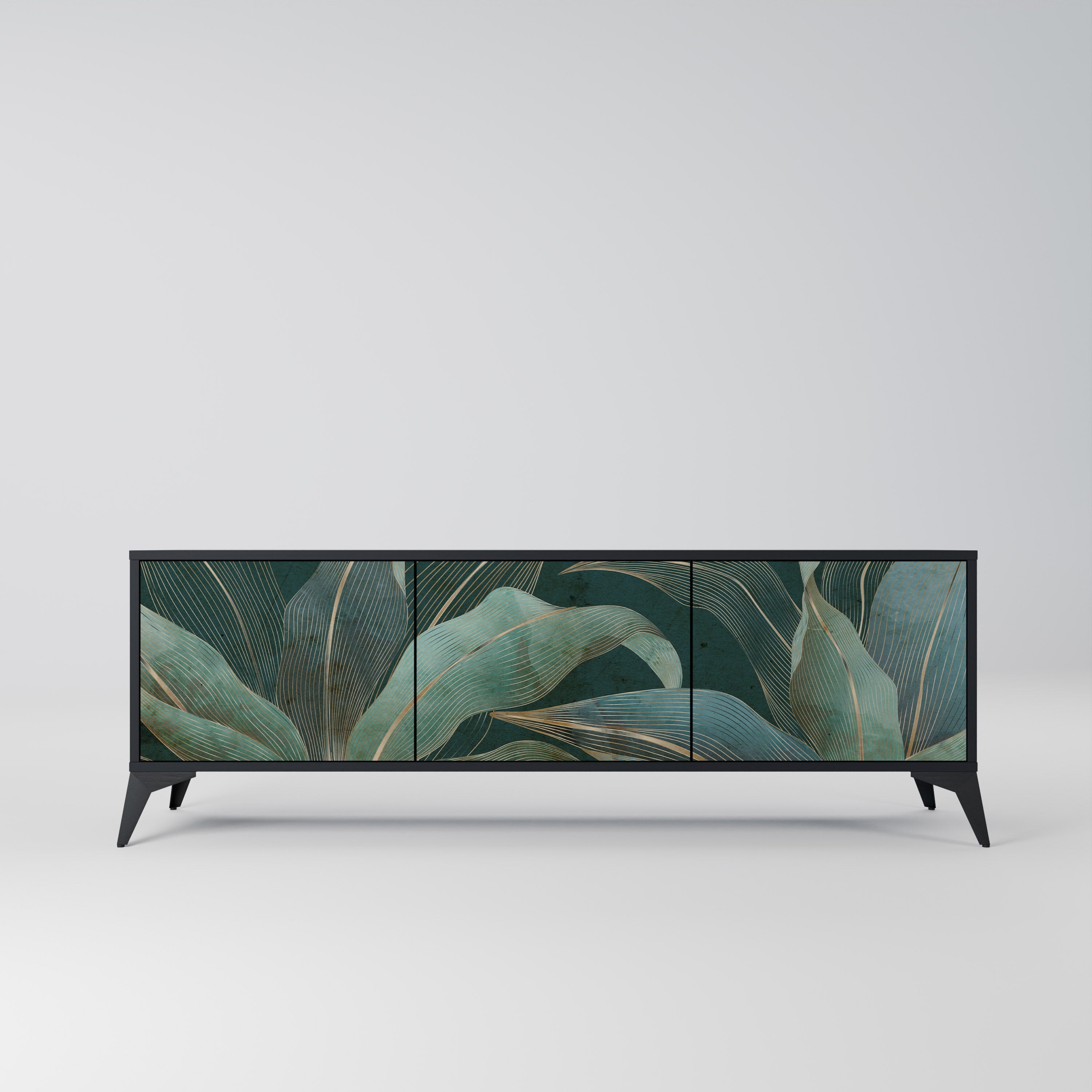 ROYAL GREEN Móvel de TV com 3 Portas em Acabamento Preto