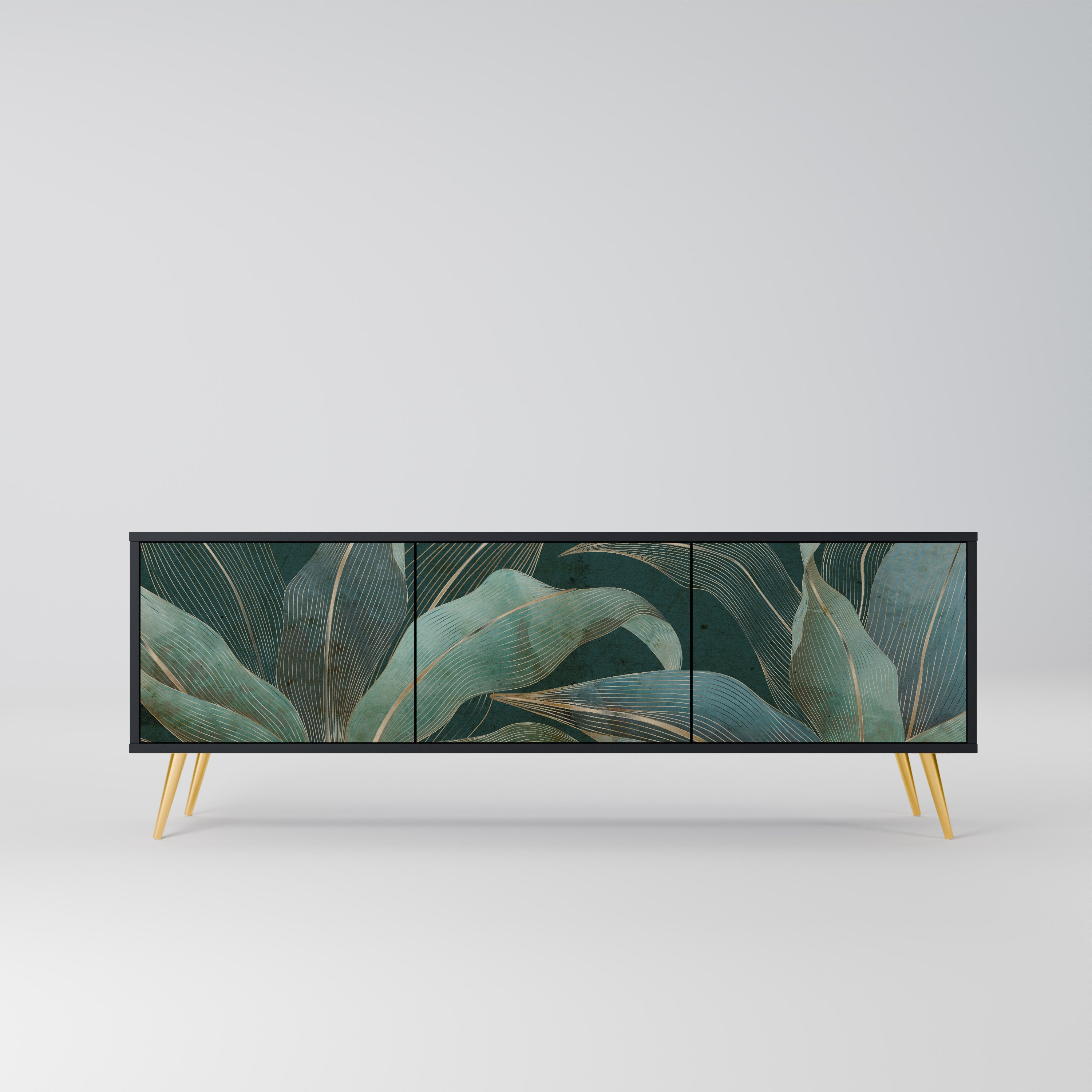 ROYAL GREEN Móvel de TV com 3 Portas em Acabamento Preto