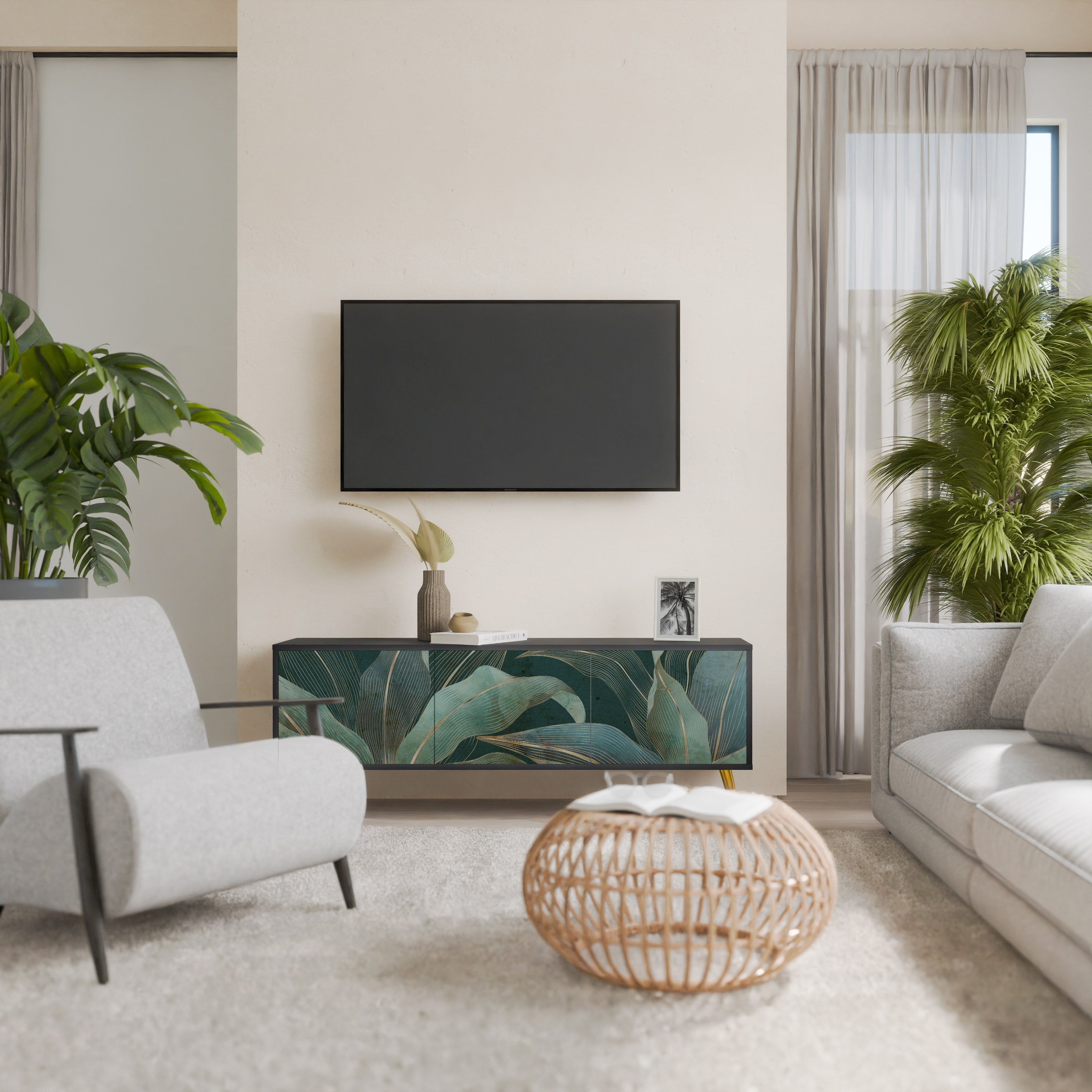 ROYAL GREEN Móvel de TV com 3 Portas em Acabamento Preto