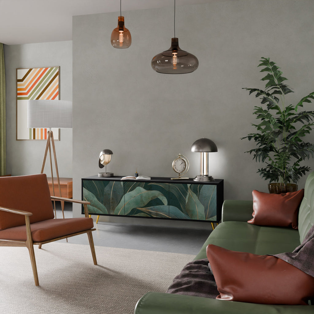 ROYAL GREEN Móvel de TV com 3 Portas em Acabamento Preto