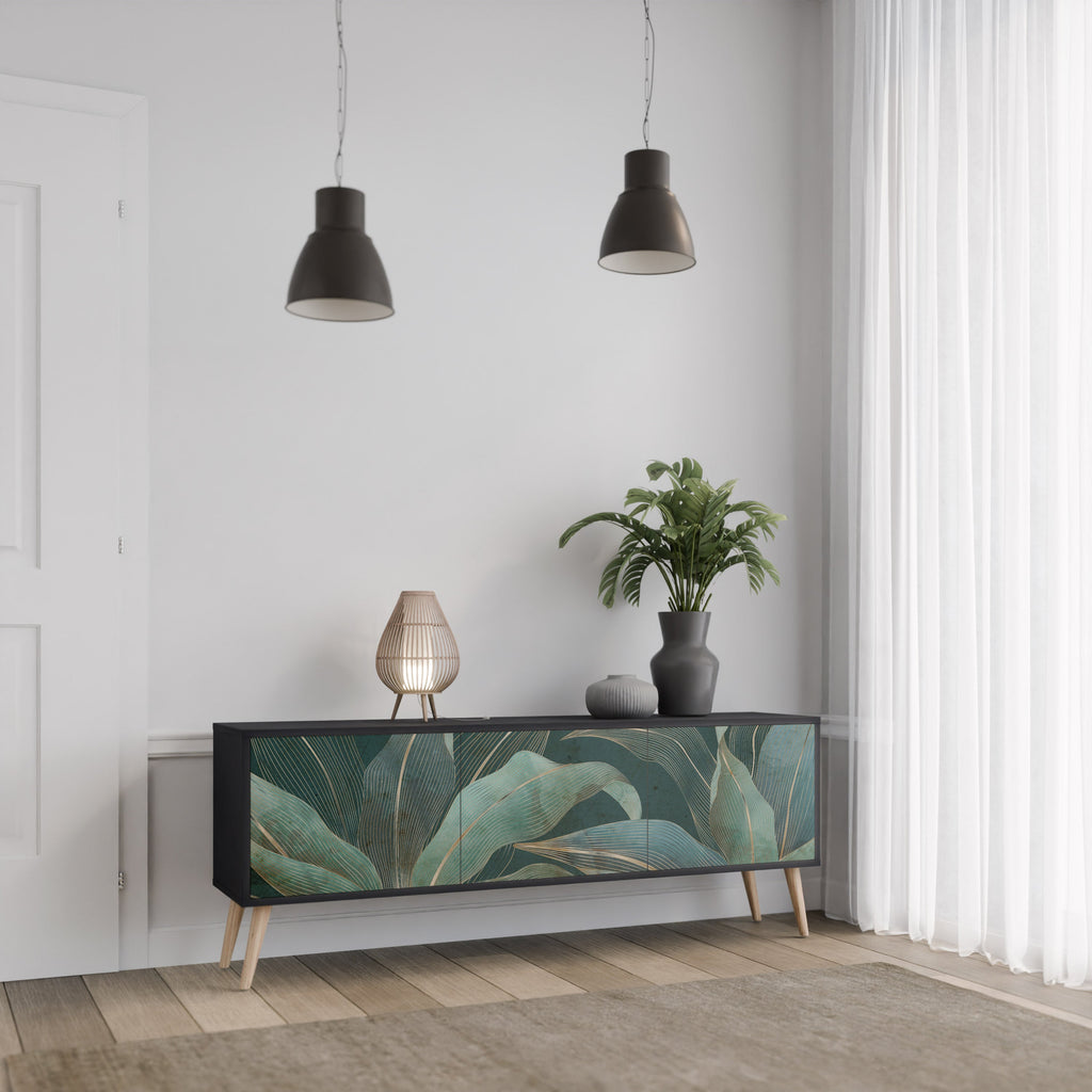 ROYAL GREEN Móvel de TV com 3 Portas em Acabamento Preto