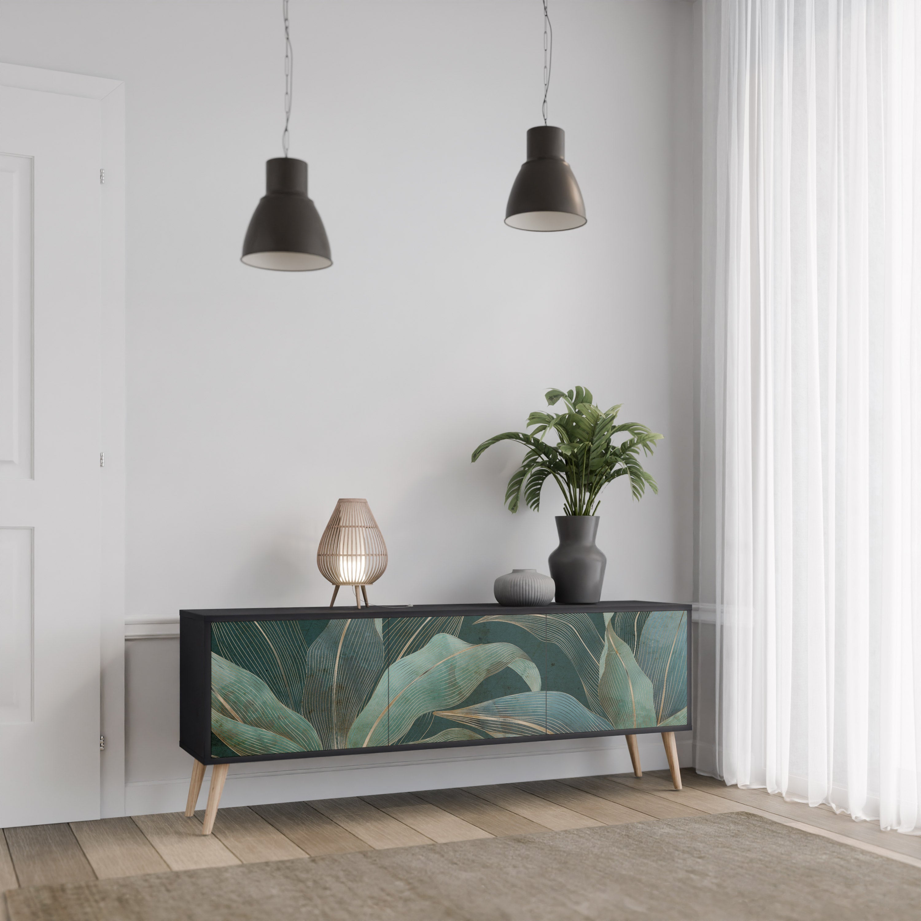 ROYAL GREEN Móvel de TV com 3 Portas em Acabamento Preto