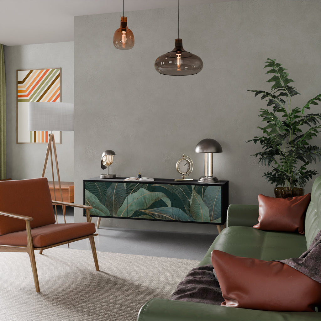 ROYAL GREEN Móvel de TV com 3 Portas em Acabamento Preto