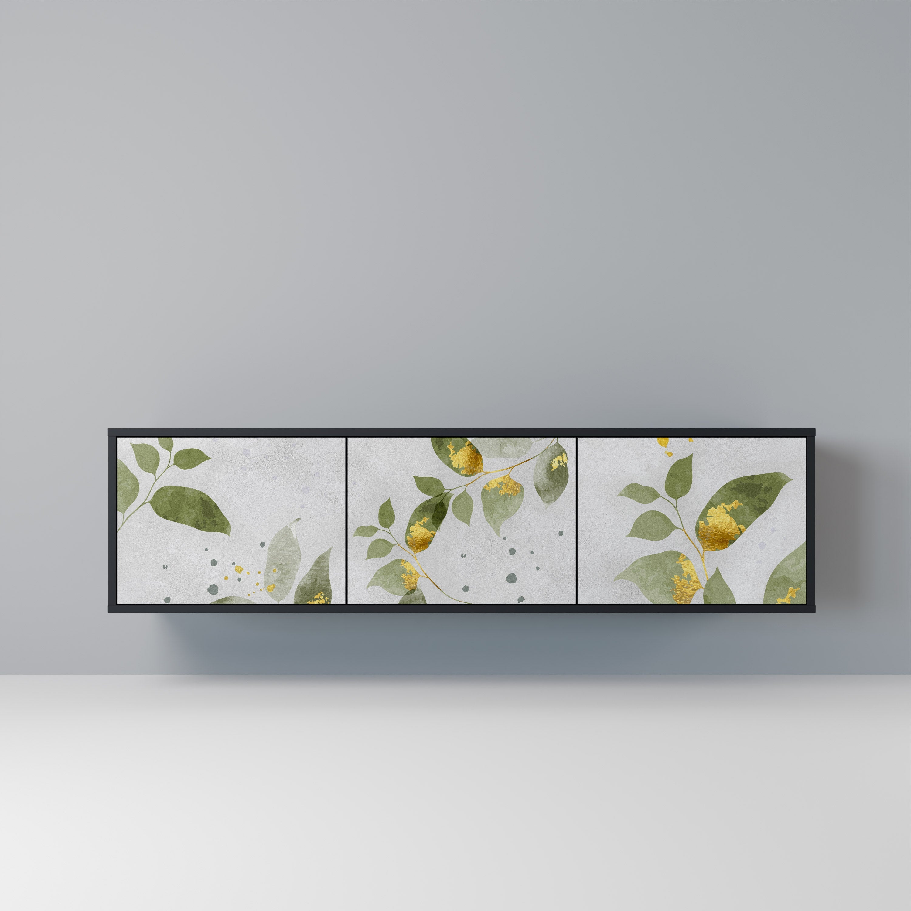 ELEGANT BOTANICS Móvel de TV com 3 Portas em Acabamento Preto