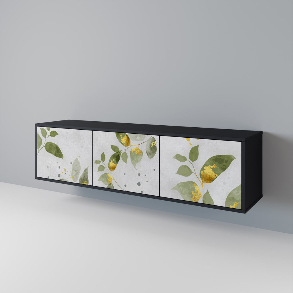 ELEGANT BOTANICS Móvel de TV com 3 Portas em Acabamento Preto