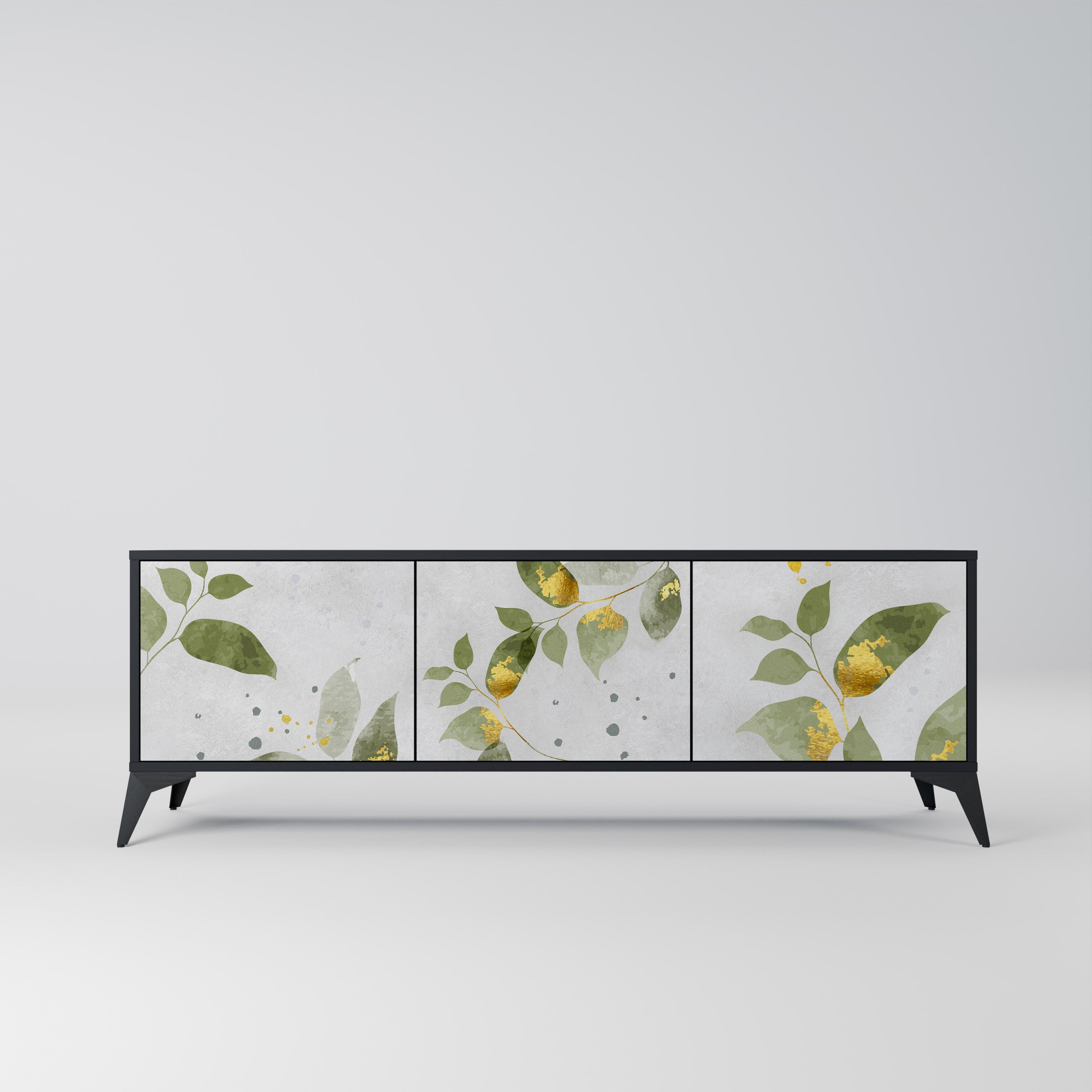 ELEGANT BOTANICS Móvel de TV com 3 Portas em Acabamento Preto