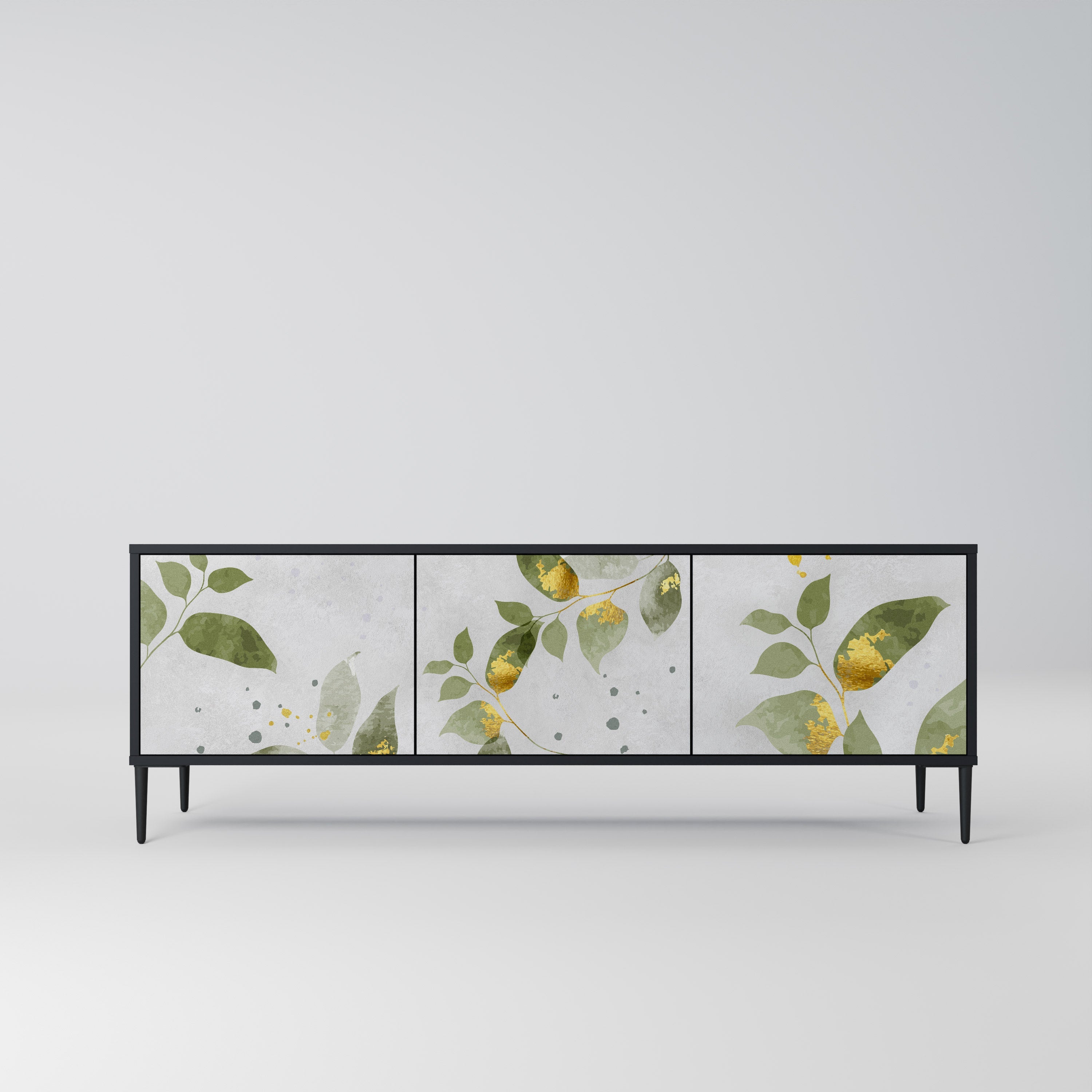 ELEGANT BOTANICS Móvel de TV com 3 Portas em Acabamento Preto