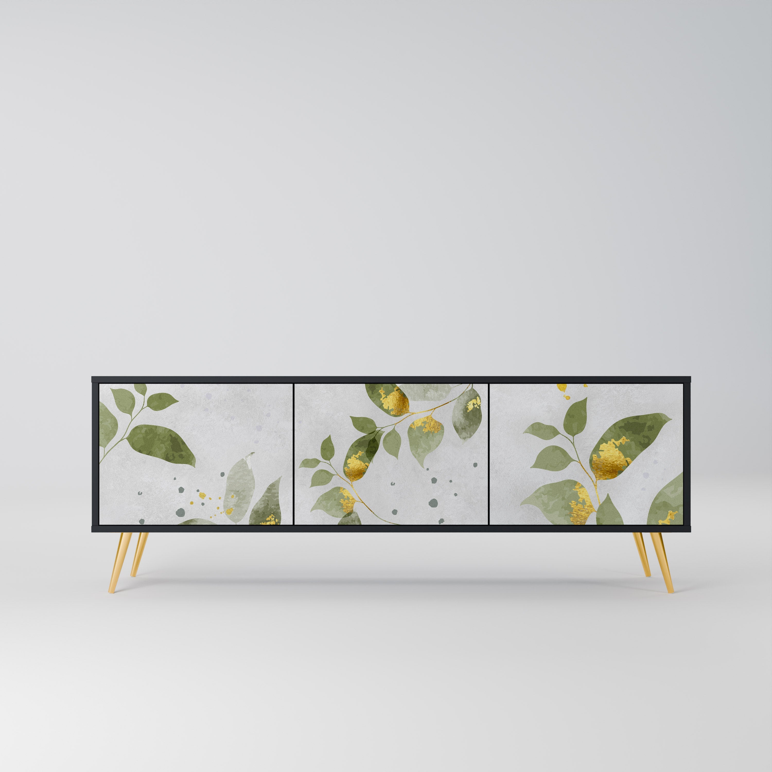 ELEGANT BOTANICS Móvel de TV com 3 Portas em Acabamento Preto