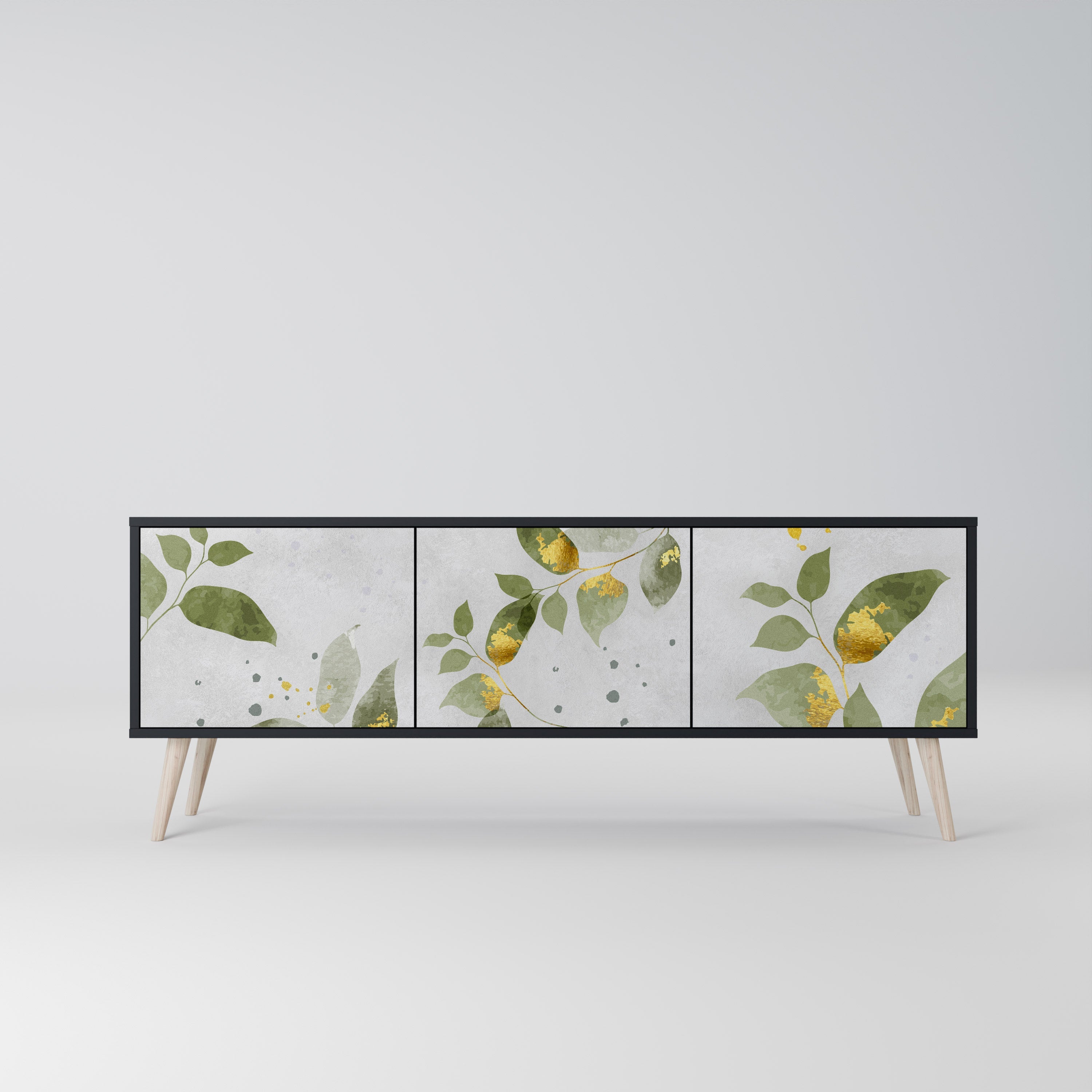 ELEGANT BOTANICS Móvel de TV com 3 Portas em Acabamento Preto