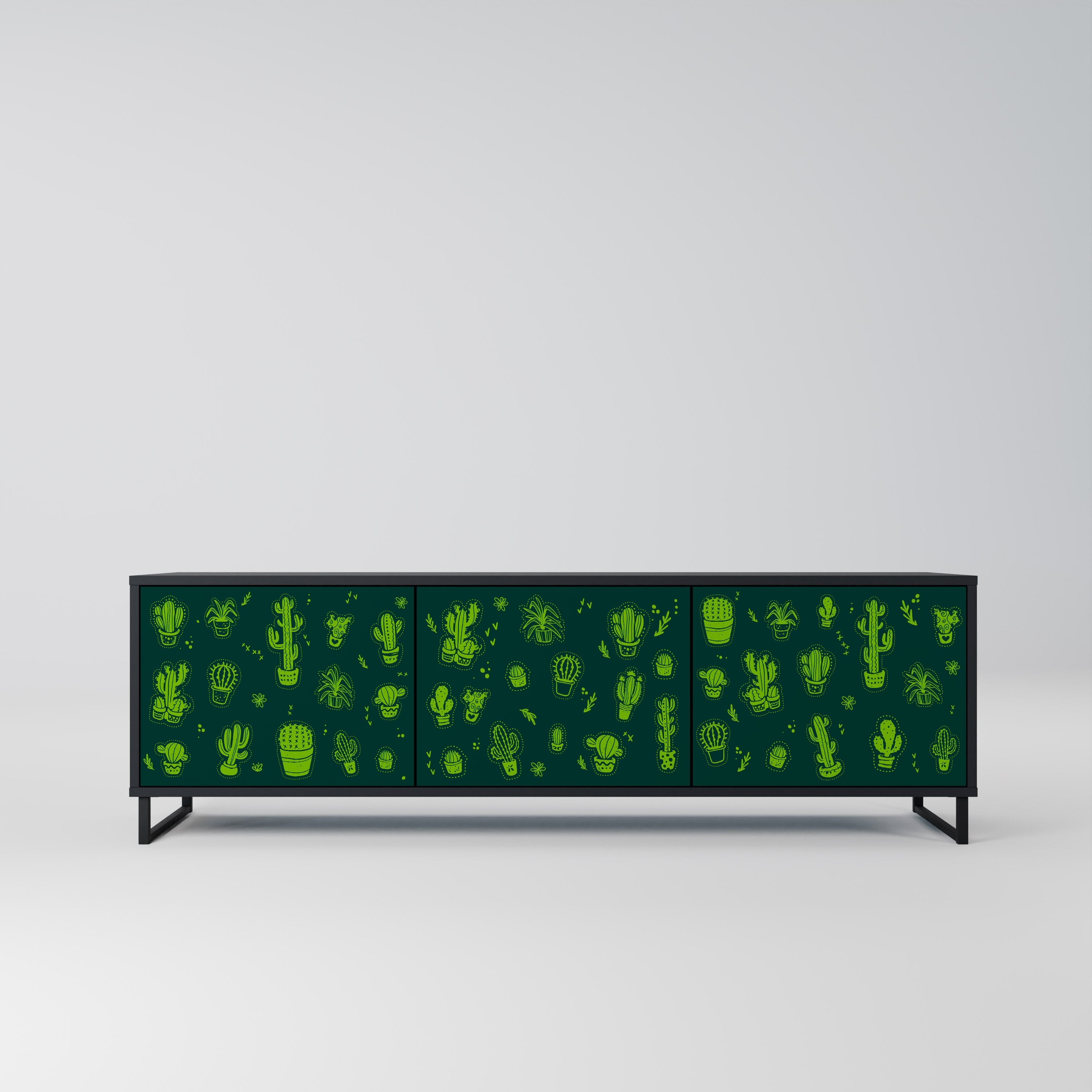 DESERT GREEN Móvel de TV com 3 Portas em Acabamento Preto