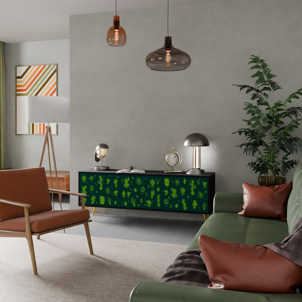 DESERT GREEN Móvel de TV com 3 Portas em Acabamento Preto