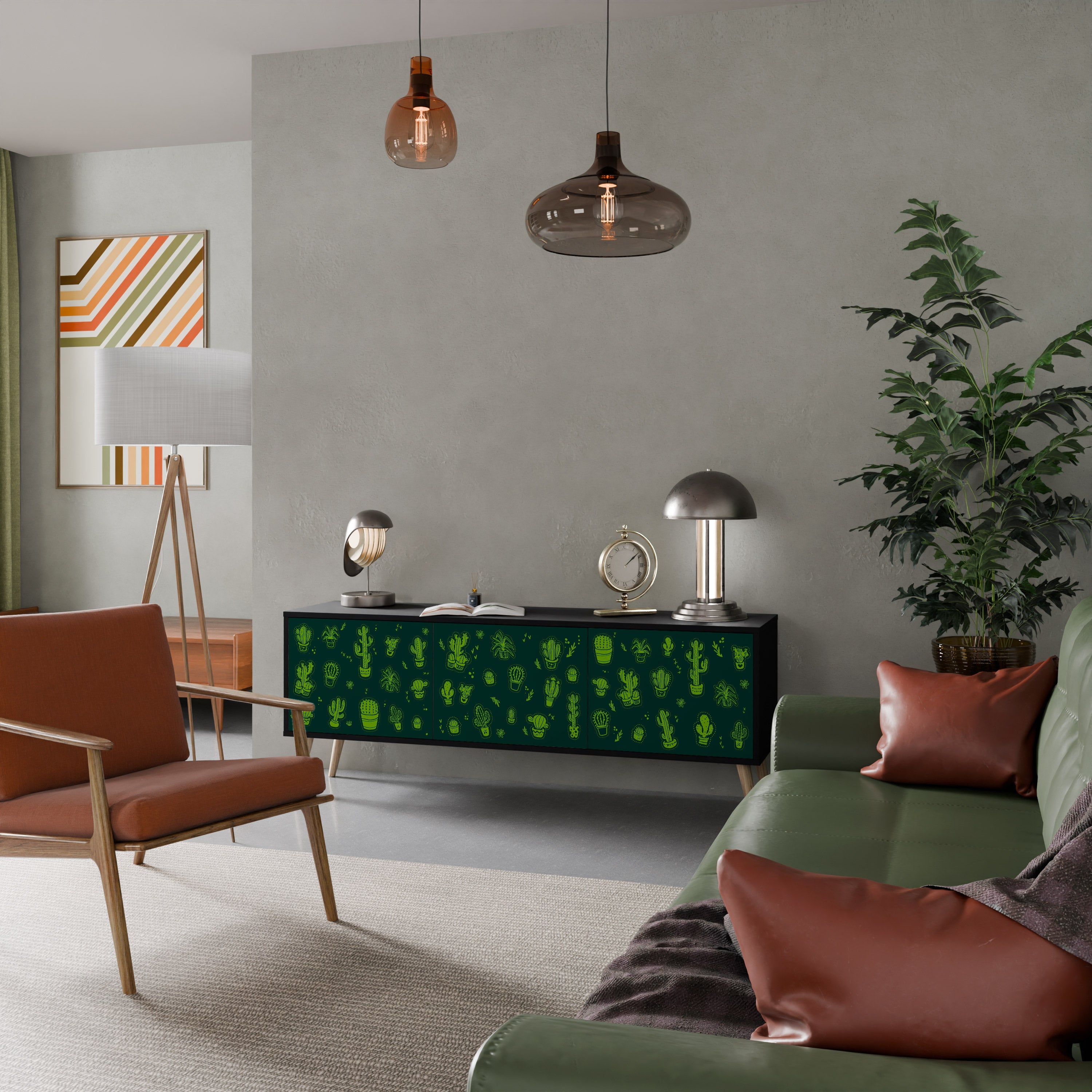 DESERT GREEN Móvel de TV com 3 Portas em Acabamento Preto