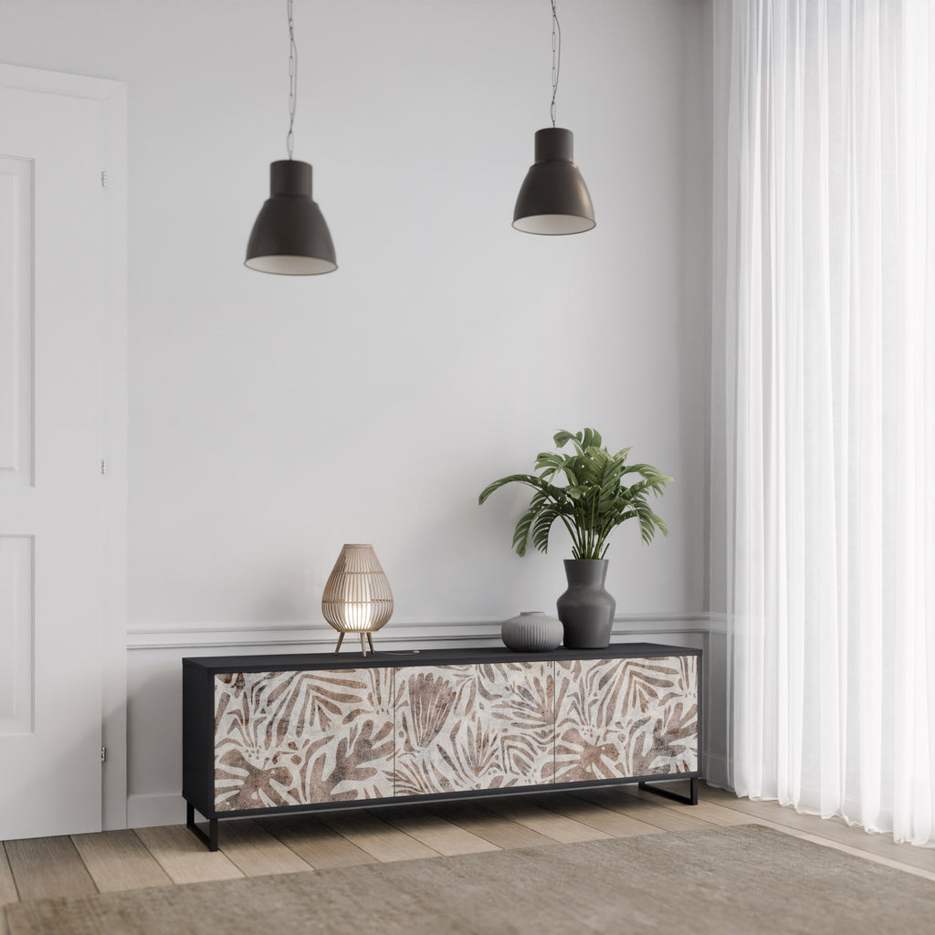 PASSING TIME Móvel de TV com 3 Portas em Acabamento Preto