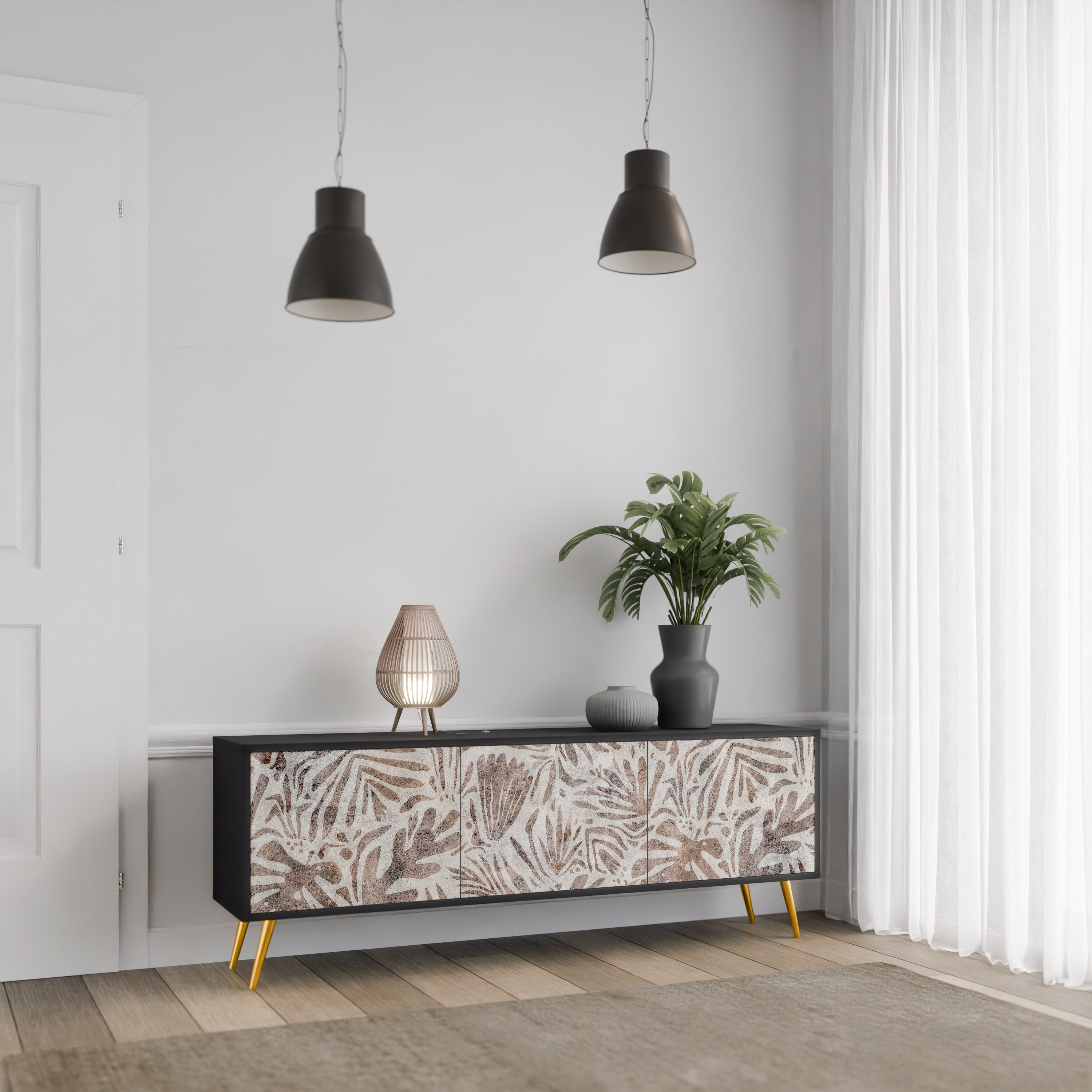 PASSING TIME Móvel de TV com 3 Portas em Acabamento Preto