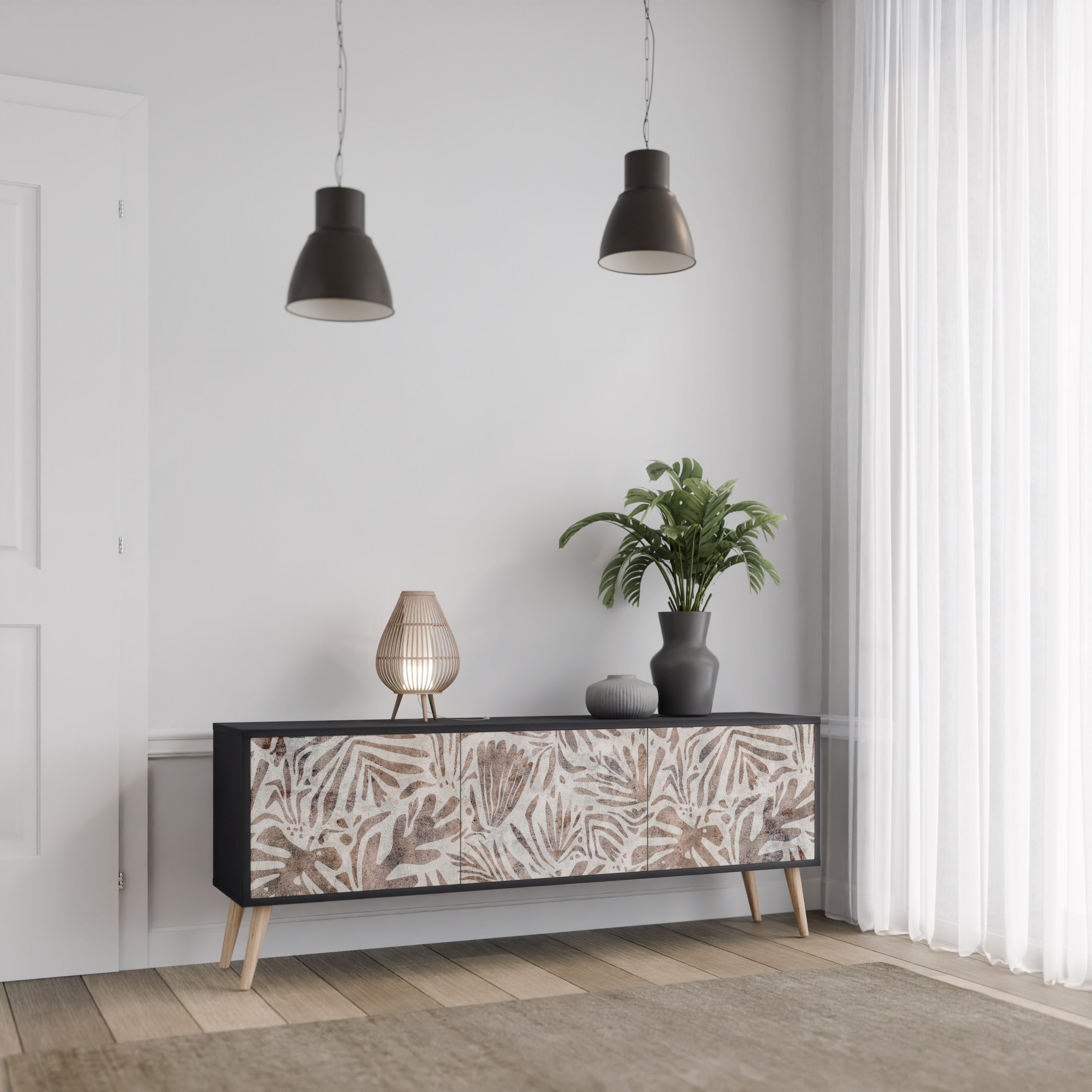 PASSING TIME Móvel de TV com 3 Portas em Acabamento Preto