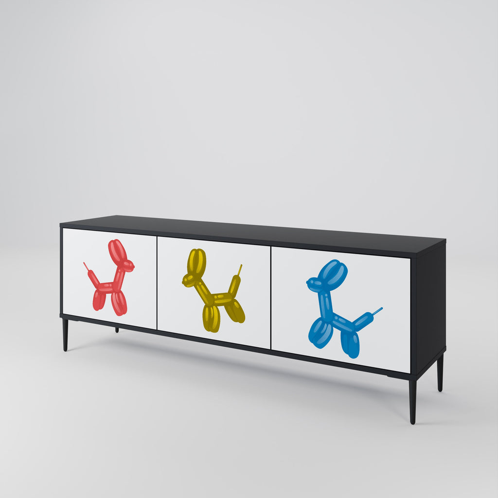 CHILDHOOD MEMORY 3-Door TV Stand in Black Finish