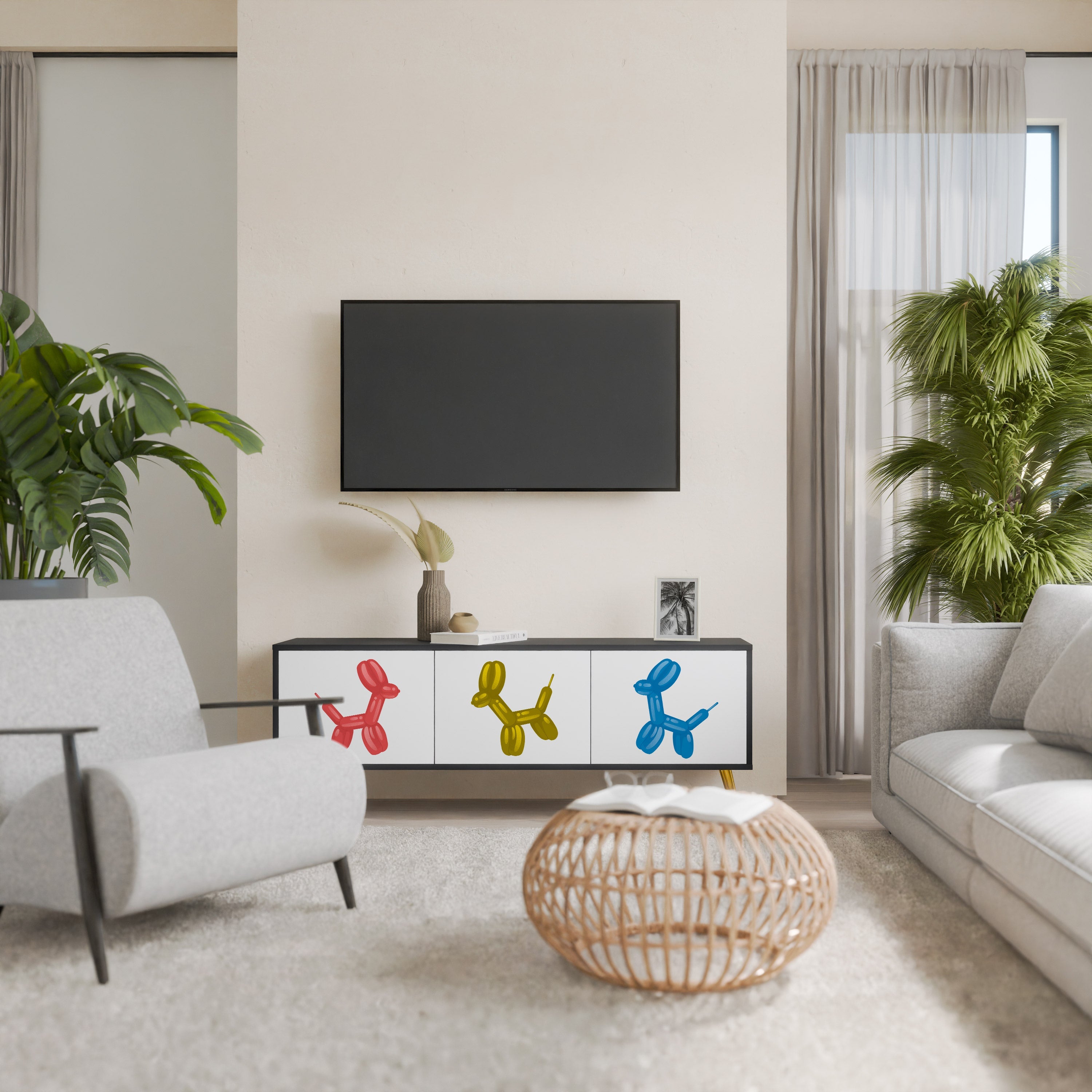 CHILDHOOD MEMORY 3-Door TV Stand in Black Finish