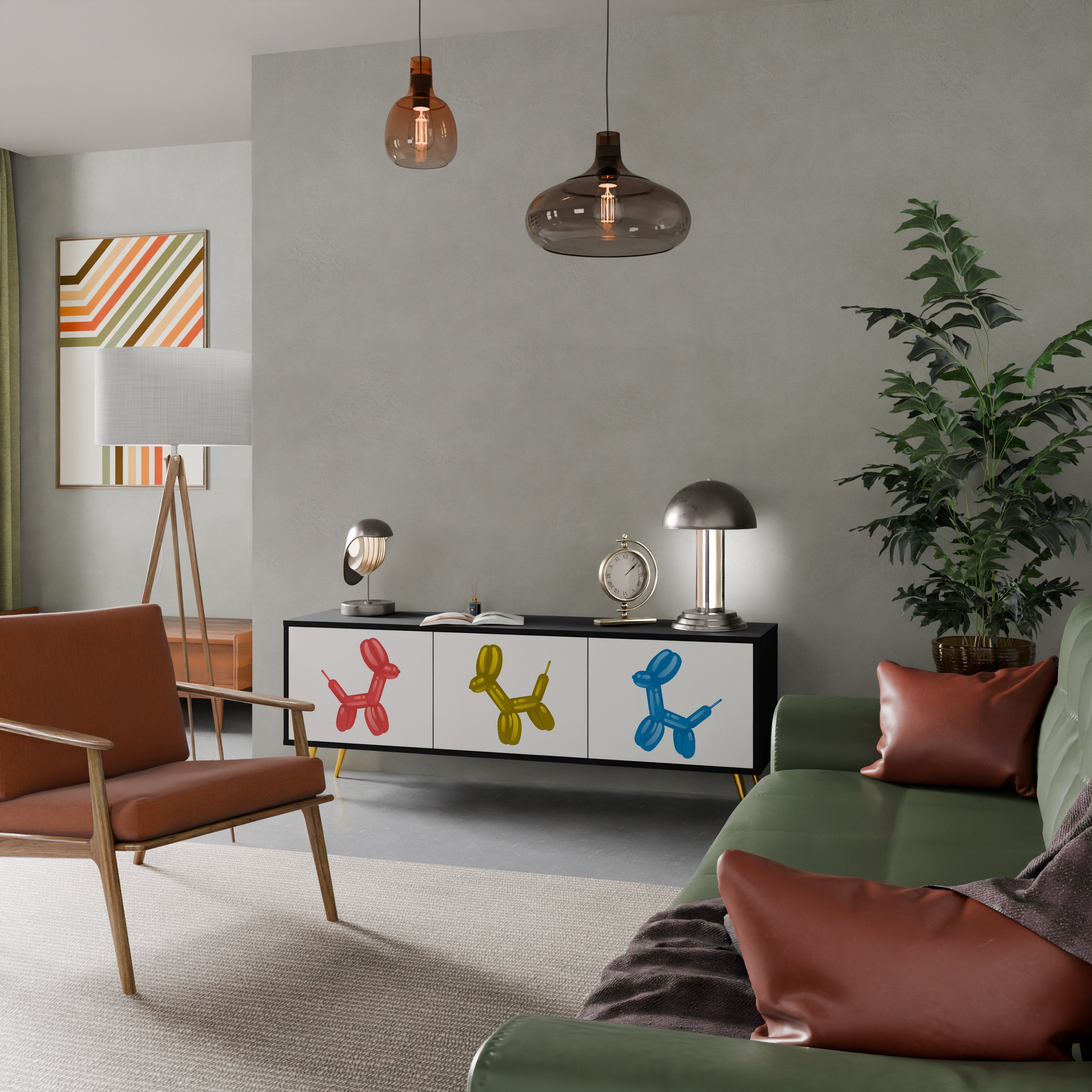 CHILDHOOD MEMORY 3-Door TV Stand in Black Finish