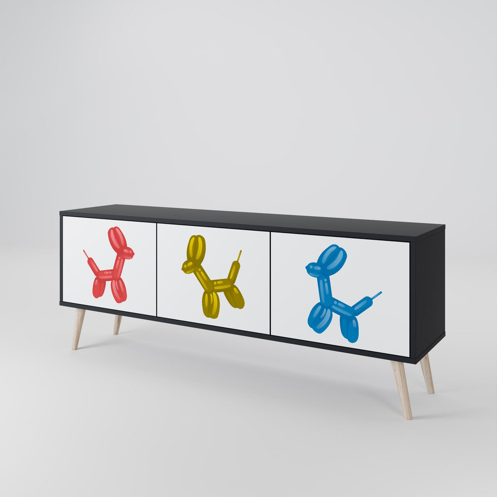 CHILDHOOD MEMORY 3-Door TV Stand in Black Finish