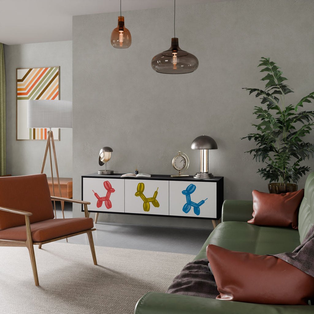 CHILDHOOD MEMORY 3-Door TV Stand in Black Finish