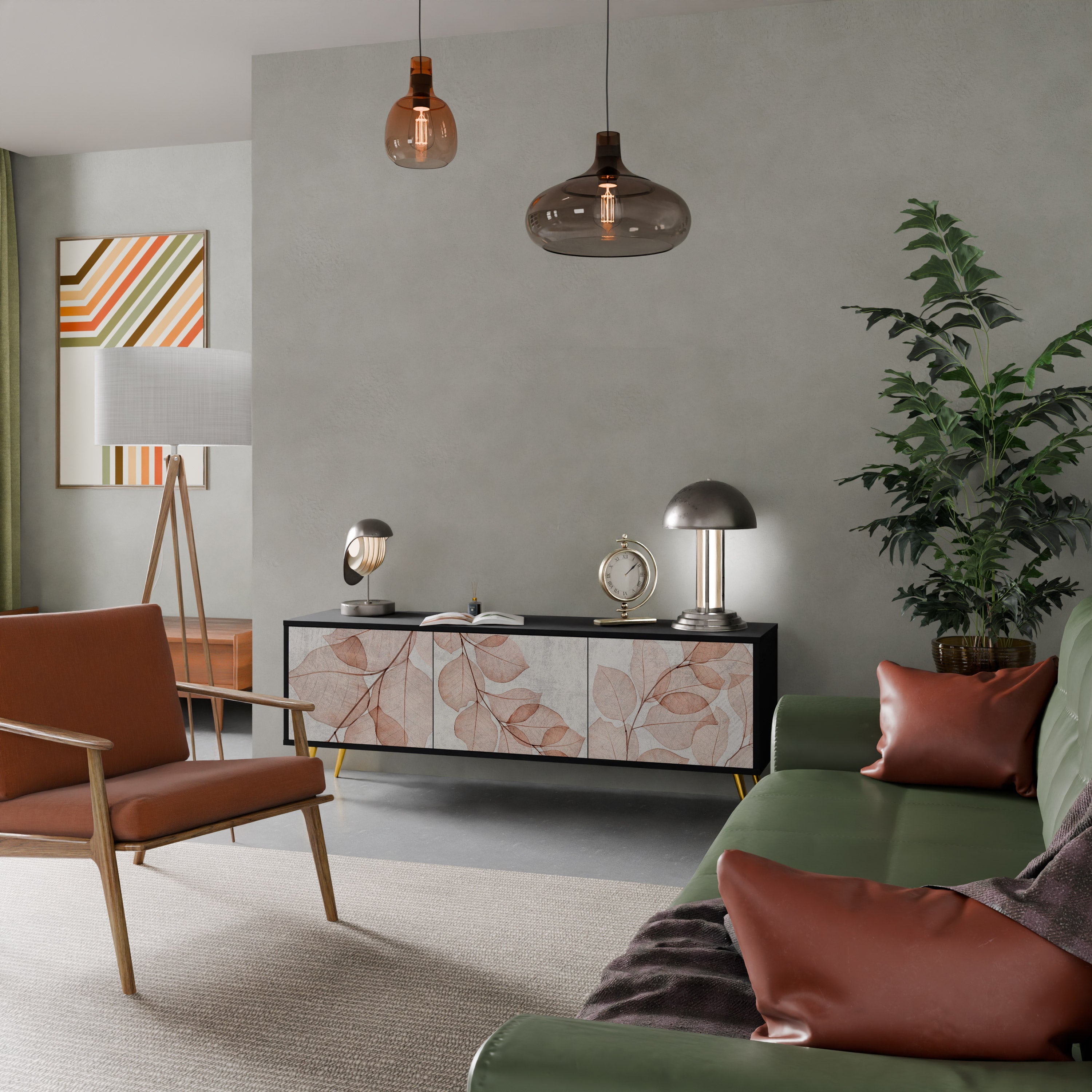 AUTUMN FRAGILITY Móvel de TV com 3 Portas em Acabamento Preto